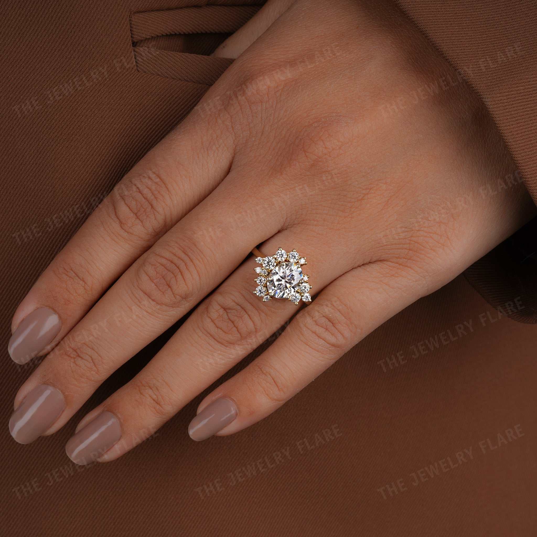 Oval Side Cluster Moissanite Ring