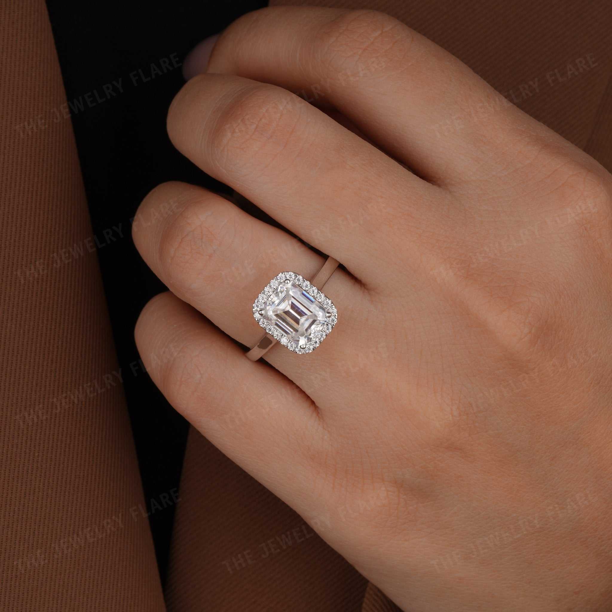 Emerald Cut Halo Engagement Anniversary Ring Fifth