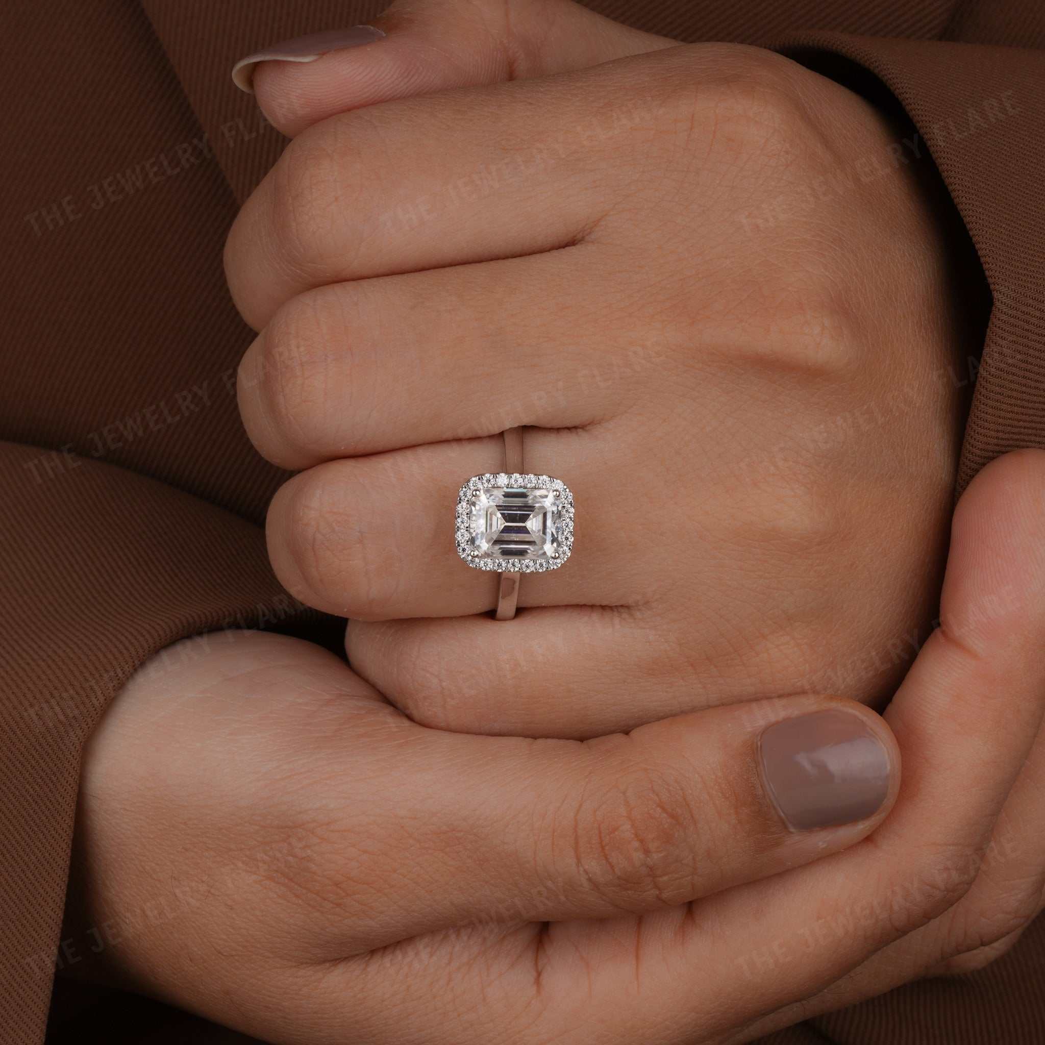 Emerald Cut Halo Engagement Anniversary Ring Six