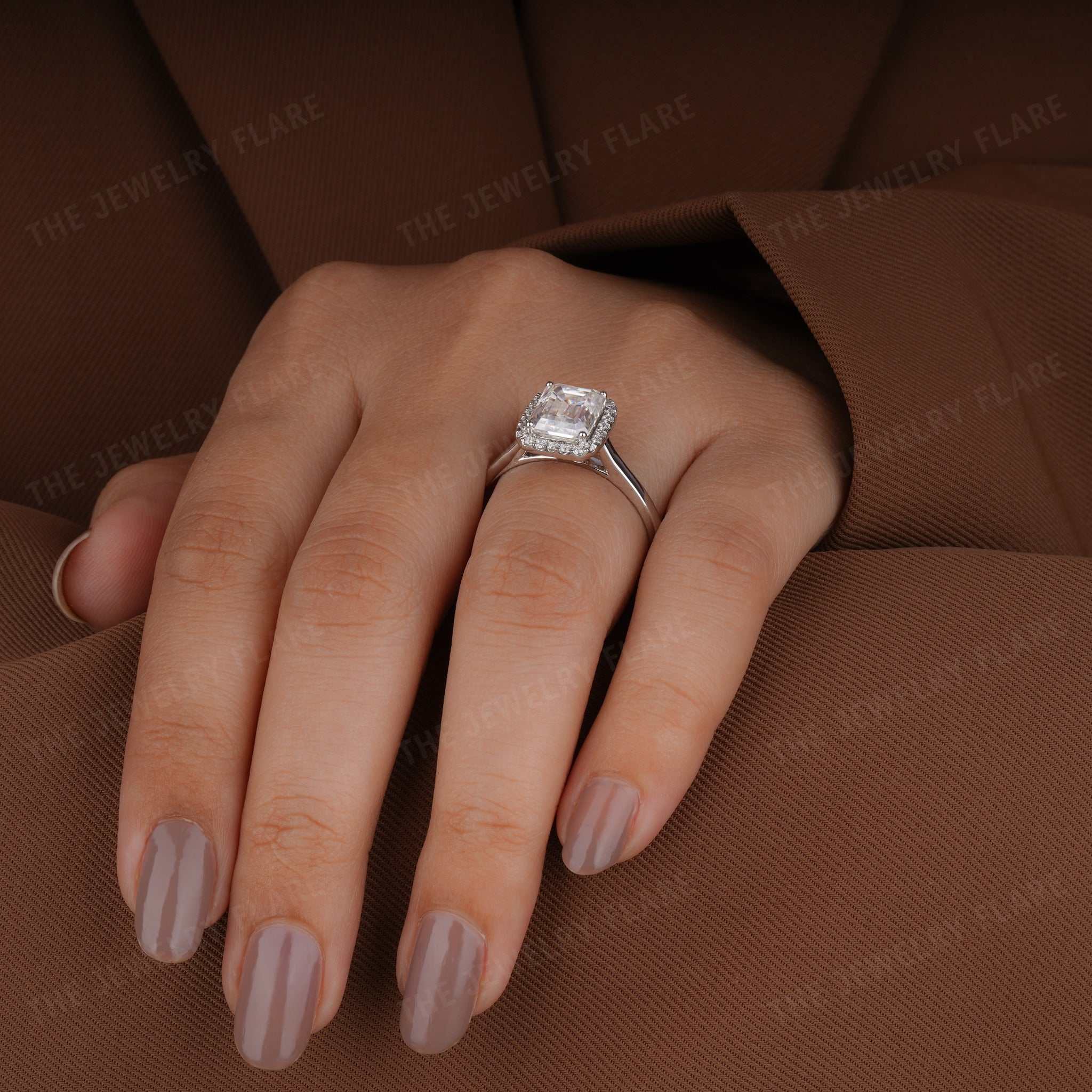 Emerald Cut Halo Engagement Anniversary Ring Seven