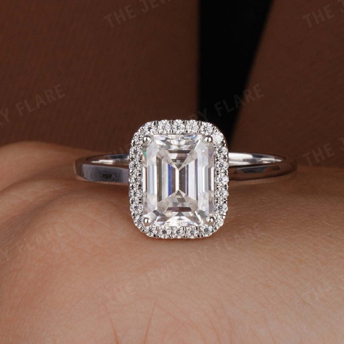 Emerald Cut Halo Engagement Anniversary Ring First