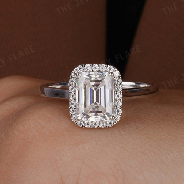 Emerald Cut Halo Engagement Anniversary Ring First