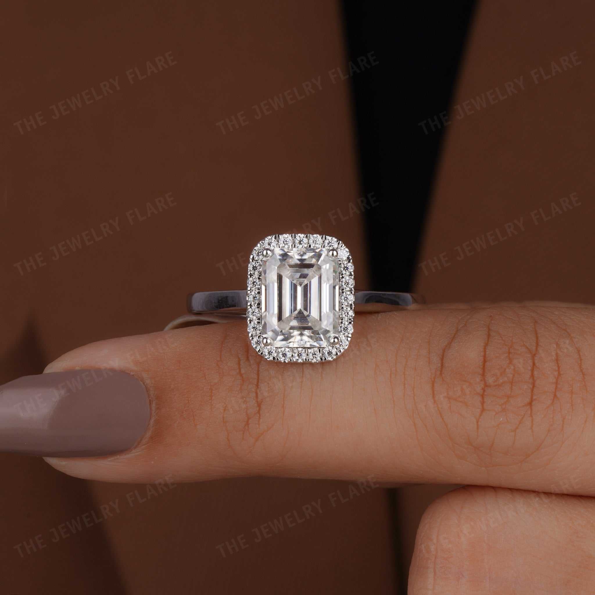 Emerald Cut Halo Engagement Anniversary Ring Second