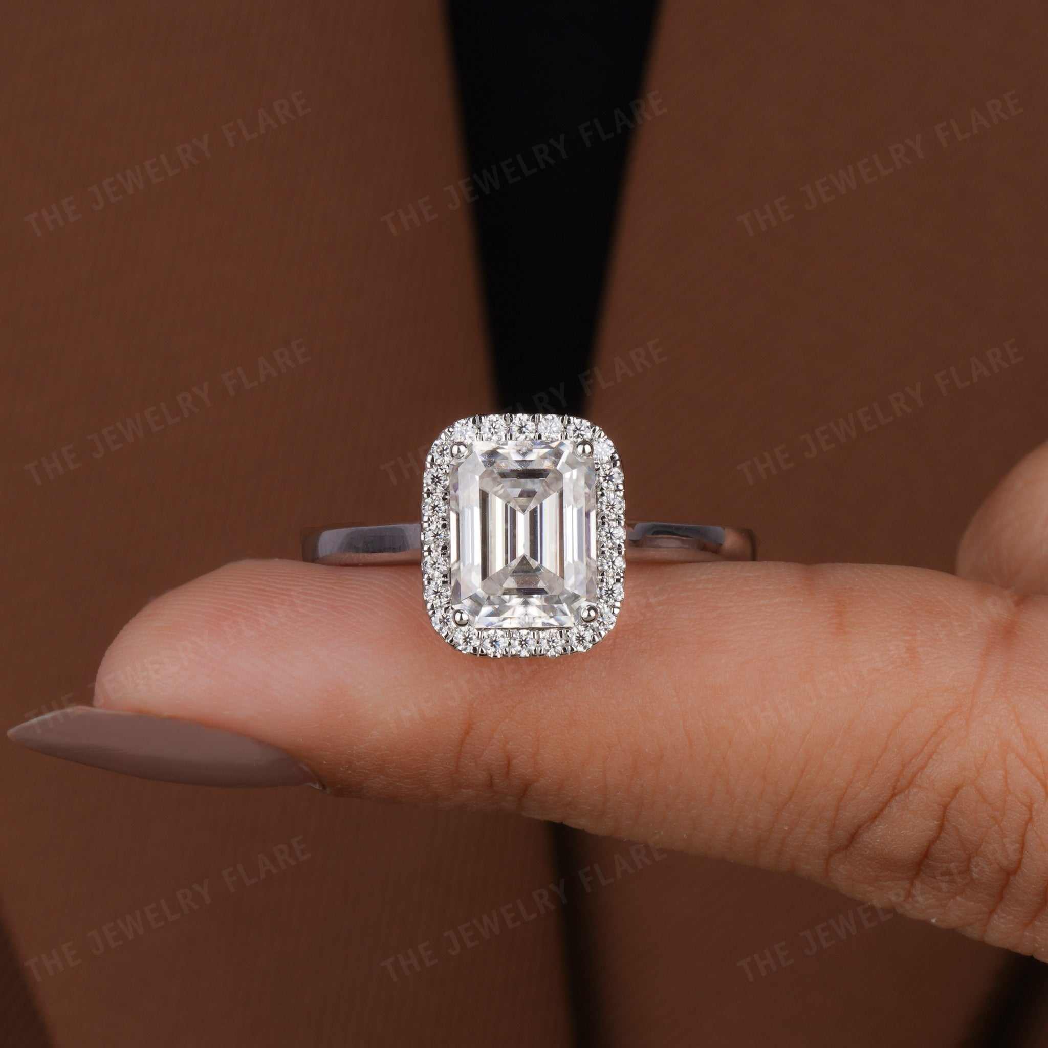 Emerald Cut Halo Engagement Anniversary Ring Third