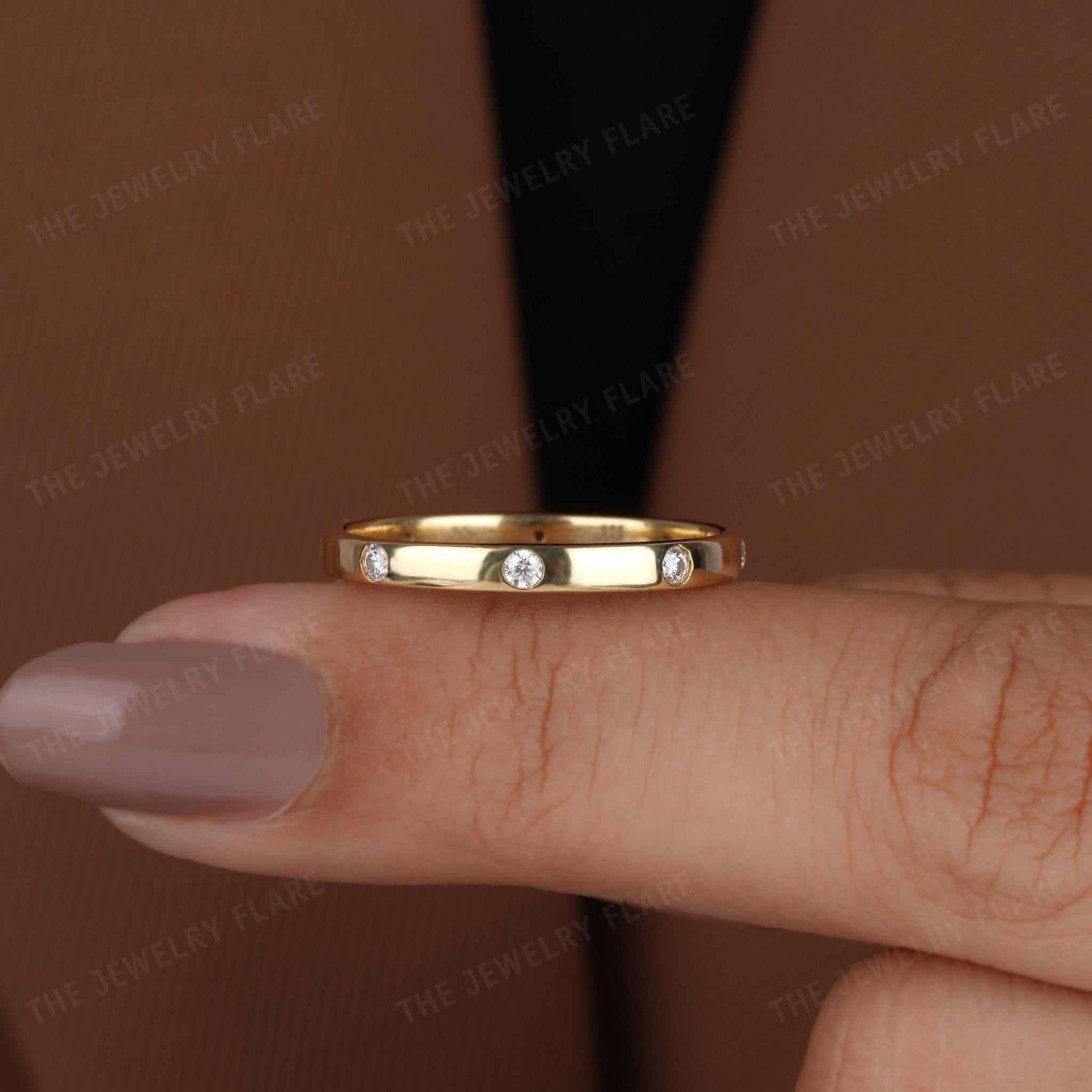 Round Flush Set Wide Etoile Wedding Band Ring Third