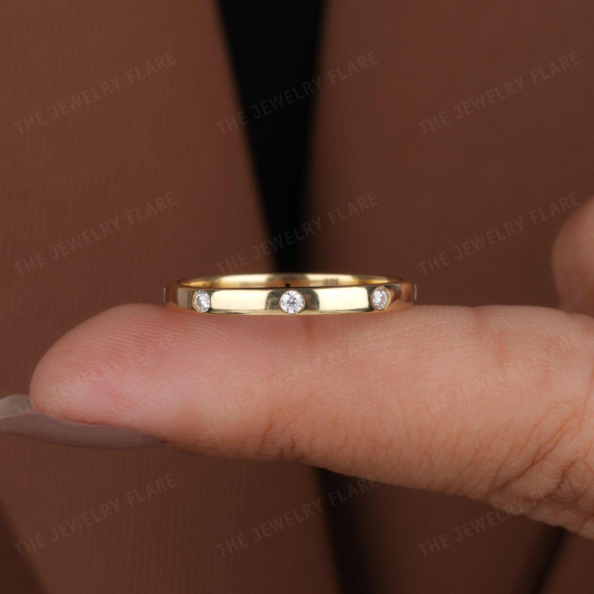 Round Flush Set Wide Etoile Wedding Band Ring Six