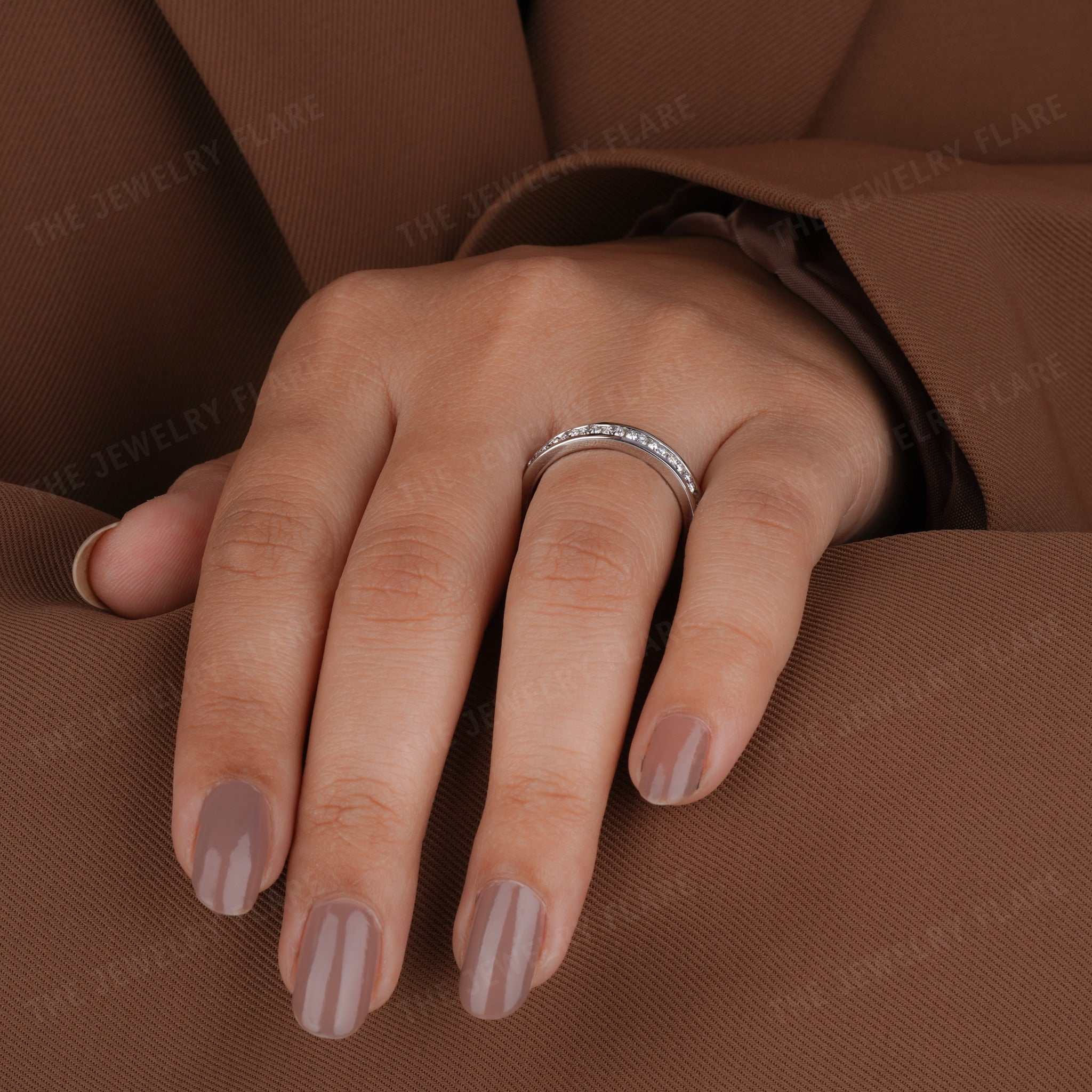 2.50 mm Round Cut Channel Set Full Eternity Wedding Band Forth