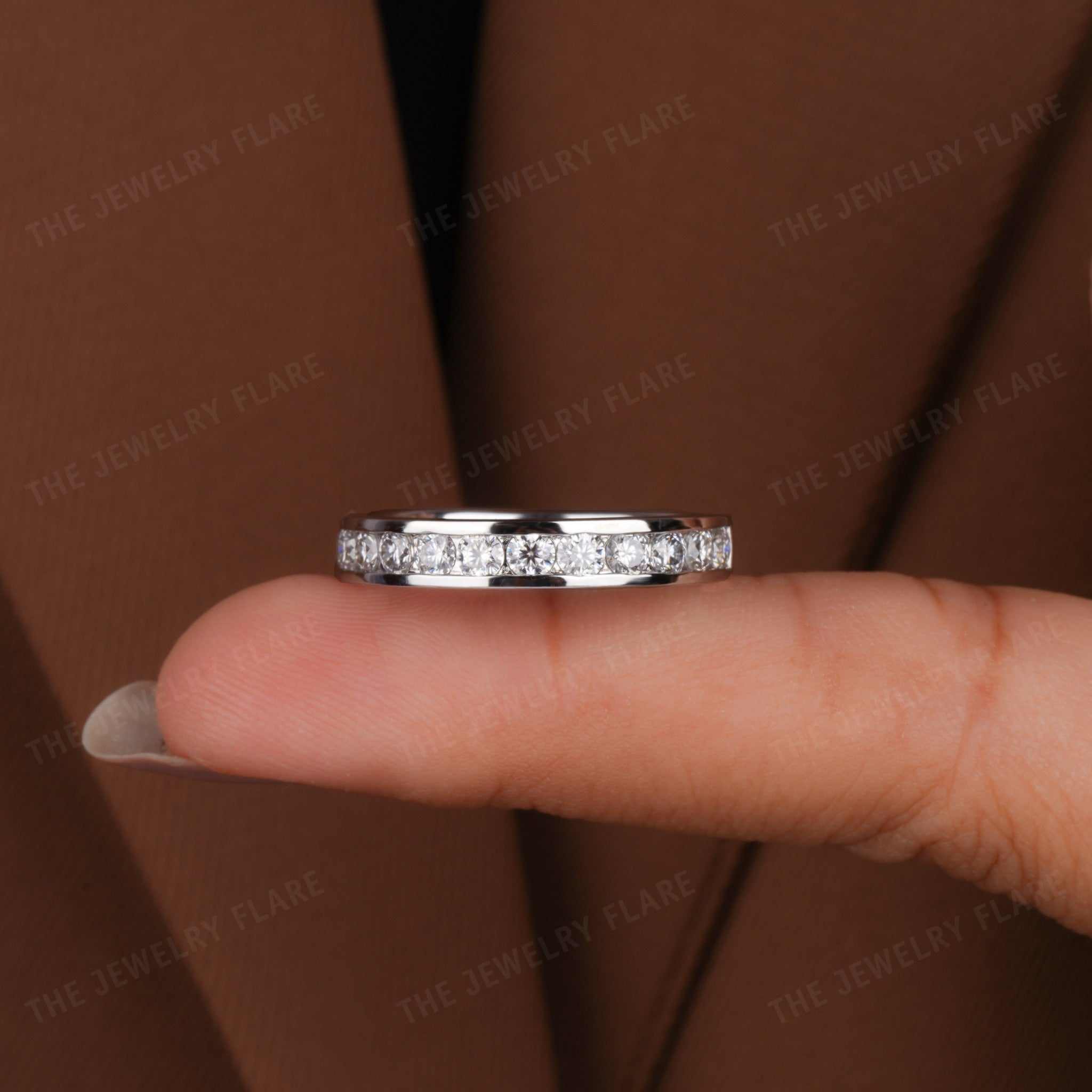 2.50 mm Round Cut Channel Set Full Eternity Wedding Band Seven