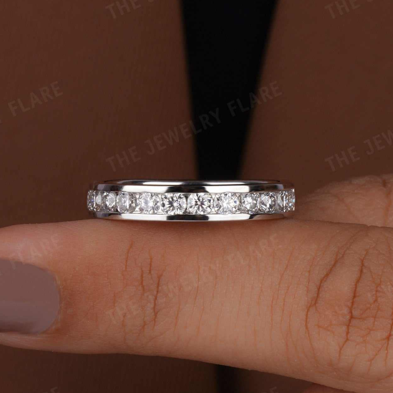 2.50 mm Round Cut Channel Set Full Eternity Wedding Band First