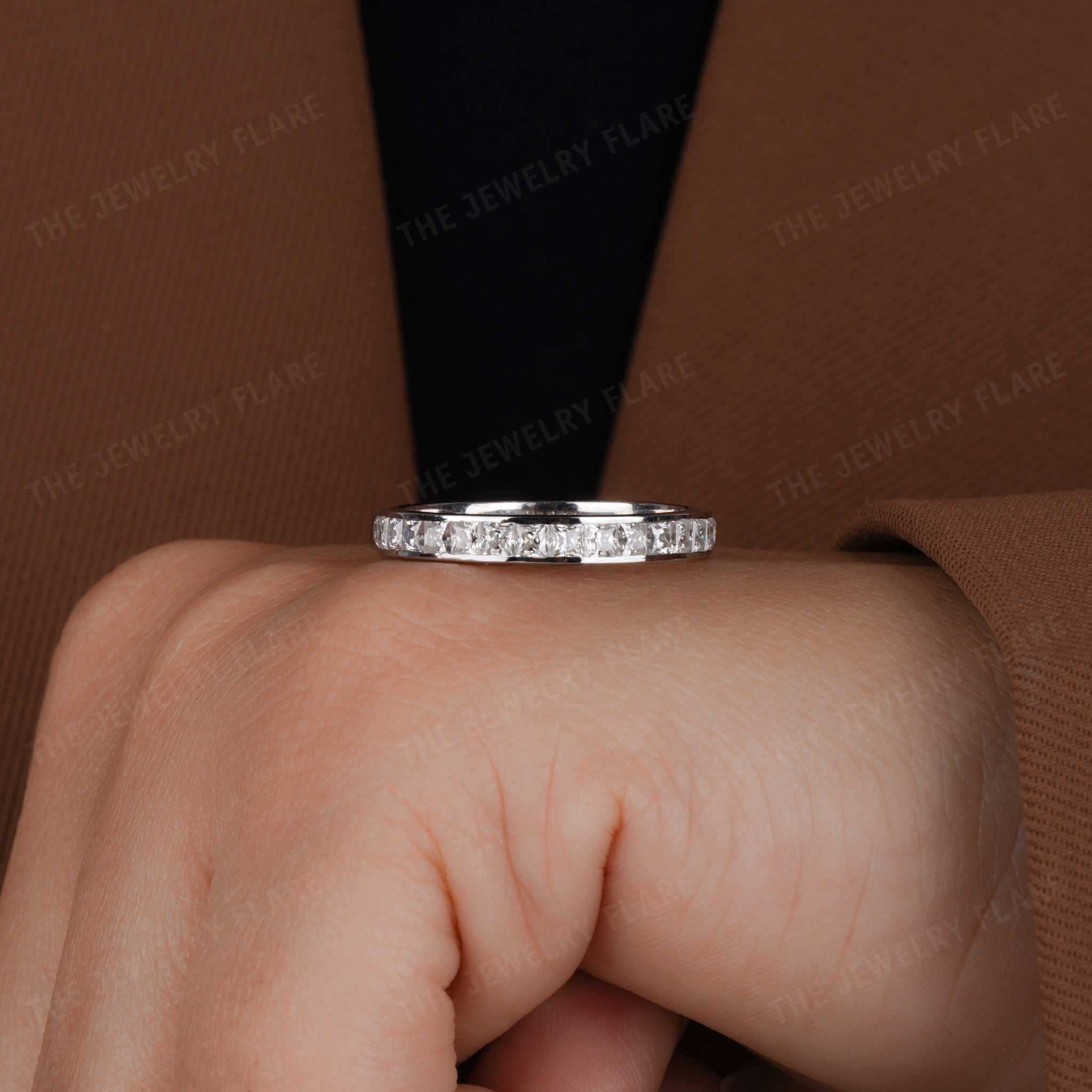 Princess Cut Channel Set Half Eternity Matching Band For Women Seven