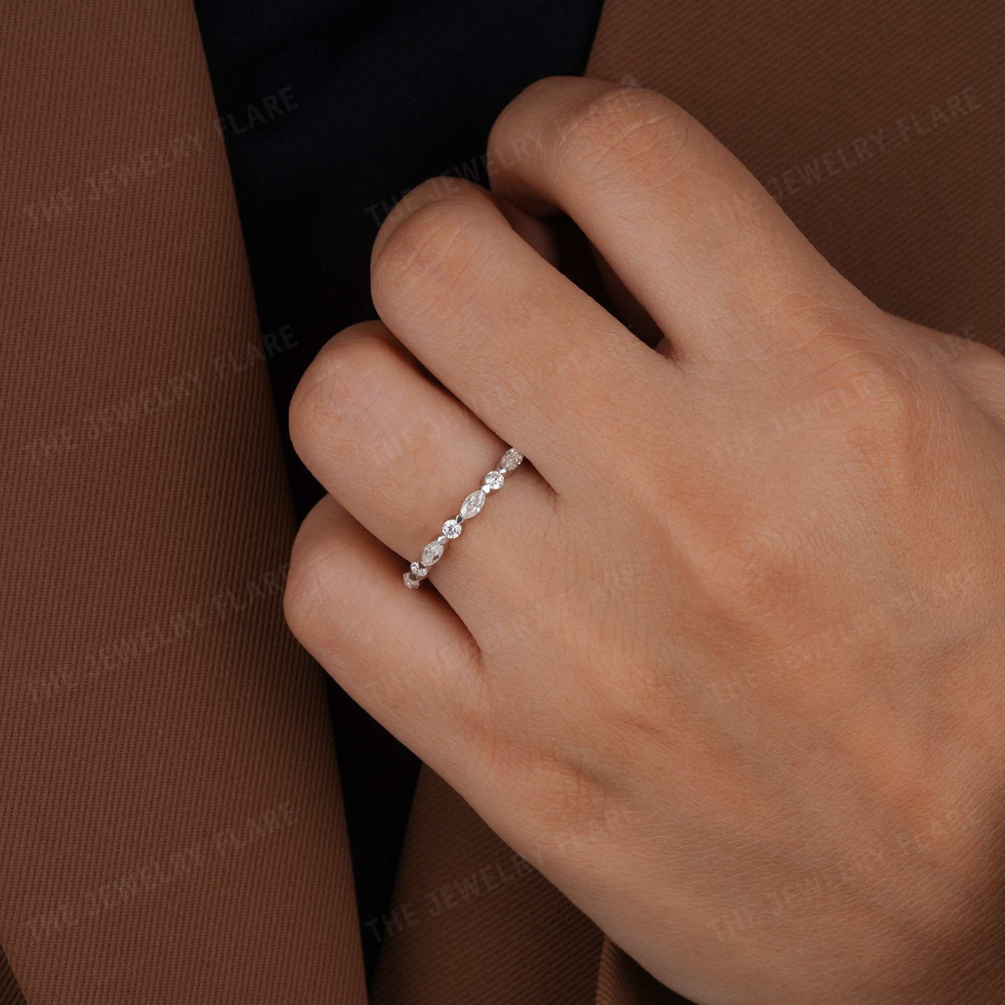 East West Marquise Shape Alternative Round Cut Diamond Band Third