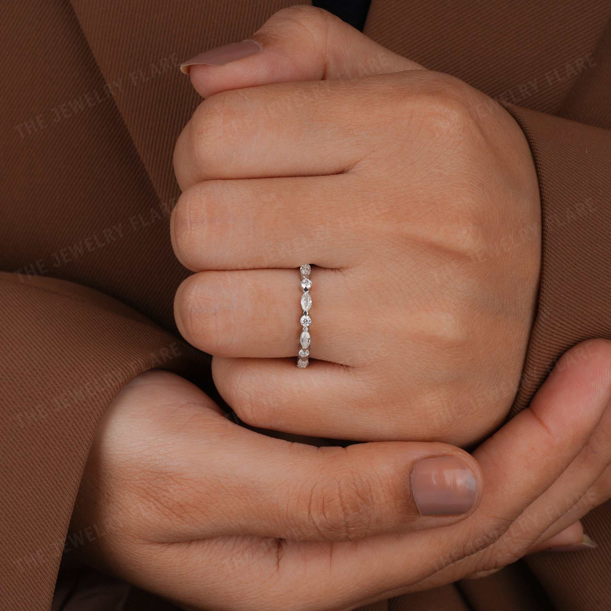 East West Marquise Shape Alternative Round Cut Diamond Band Forth