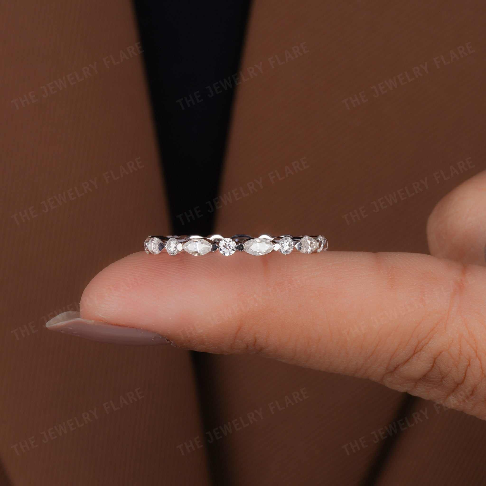 East West Marquise Shape Alternative Round Cut Diamond Band Seven