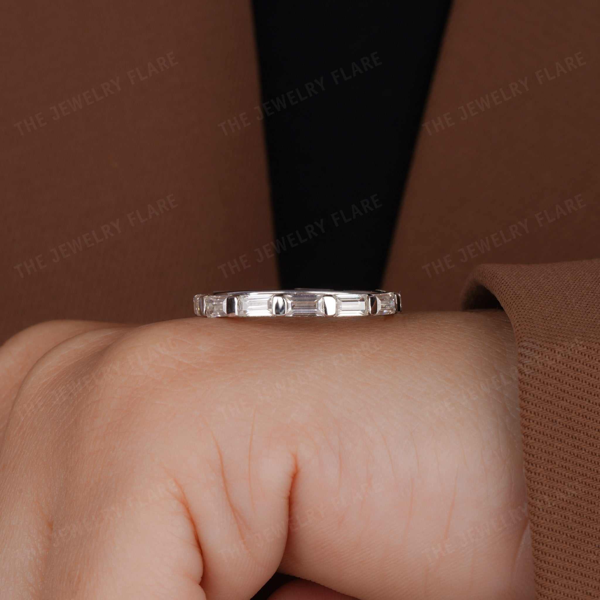 East West Baguette Cut Full Eternity Wedding Stackable Band Six