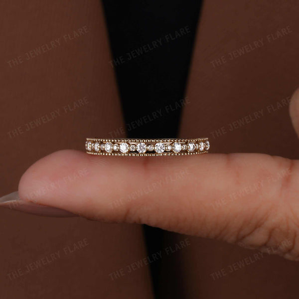 Round Cut Vintage Style Milgrain Set Half Eternity Band First