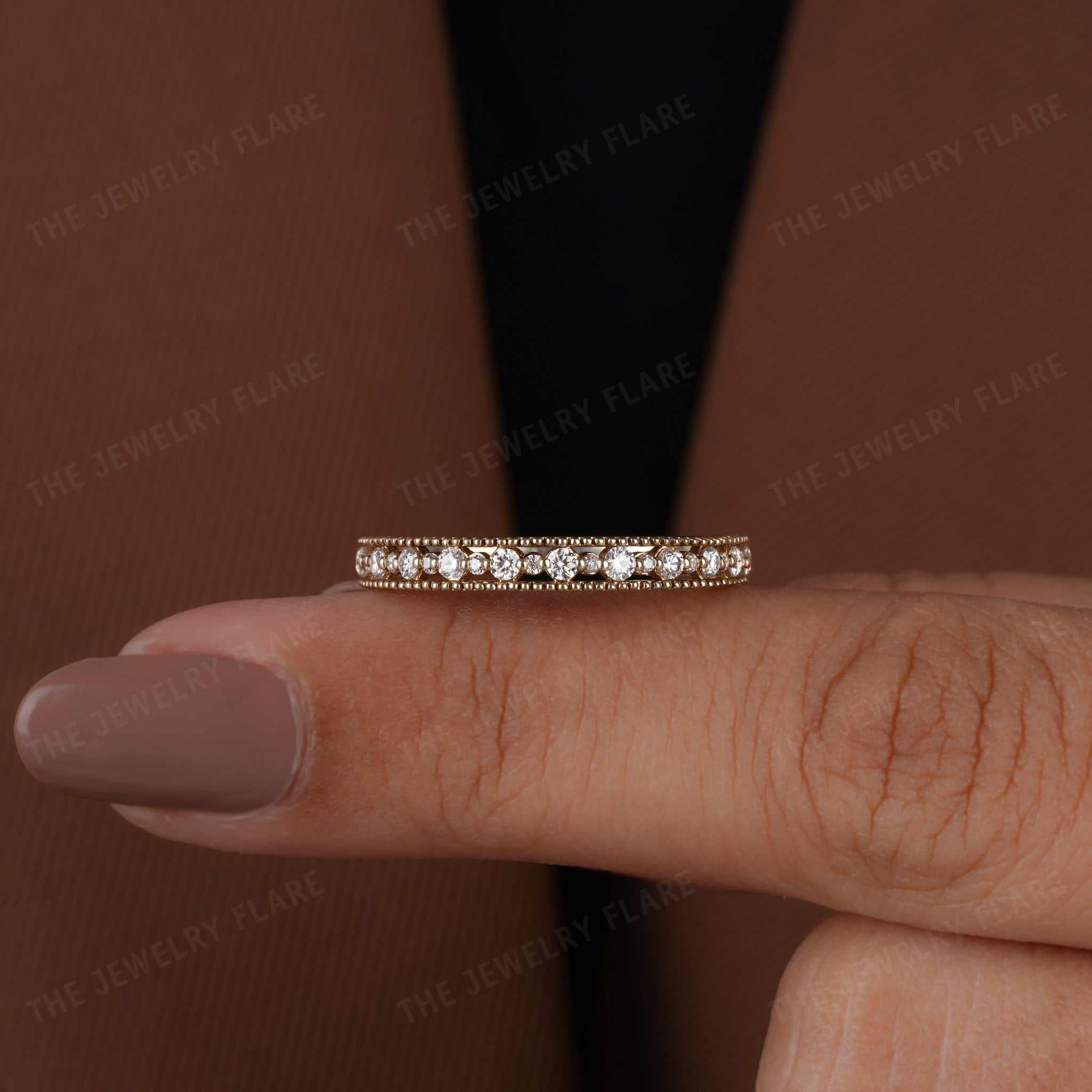 Round Cut Vintage Style Milgrain Set Half Eternity Band Second