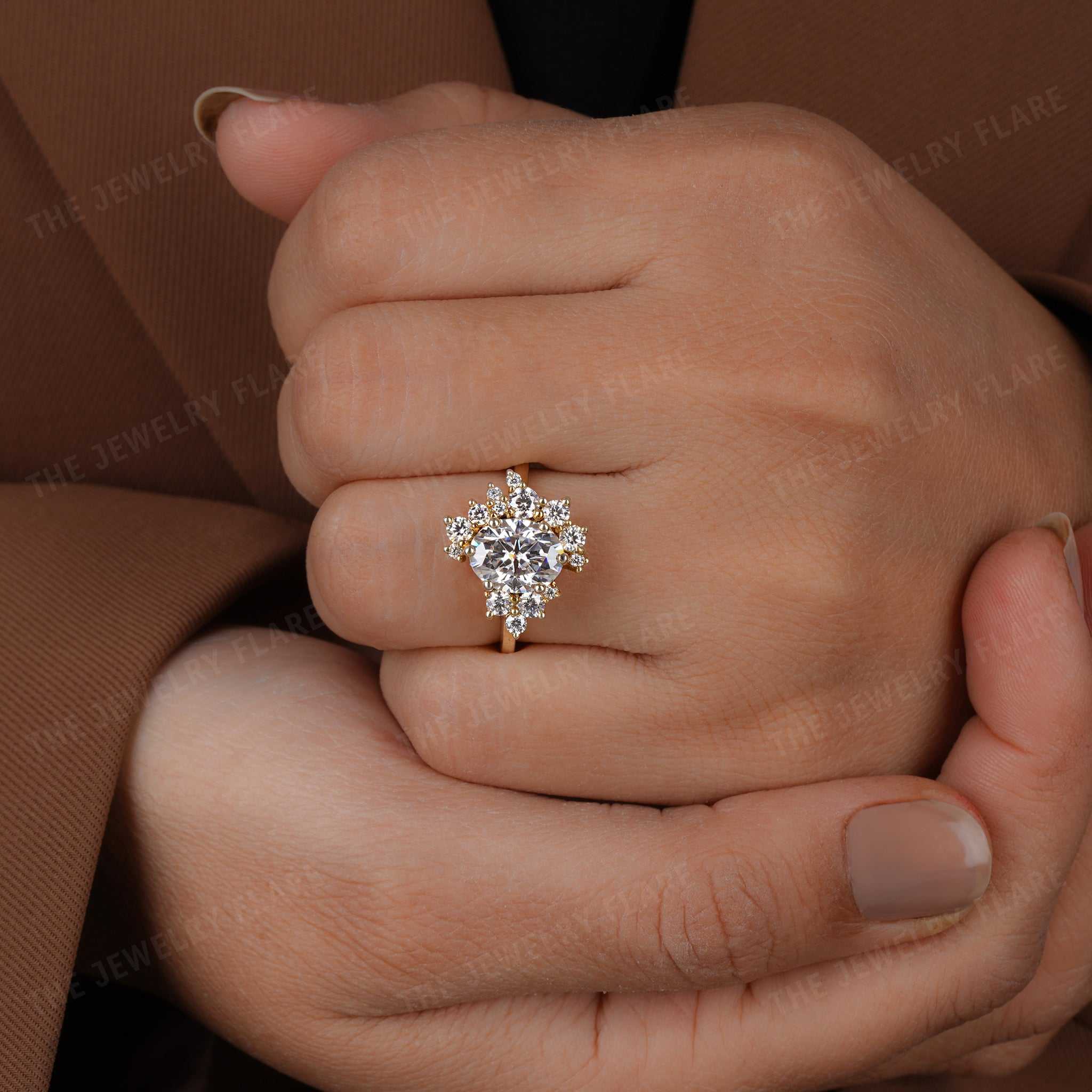 Oval Side Cluster Moissanite Ring