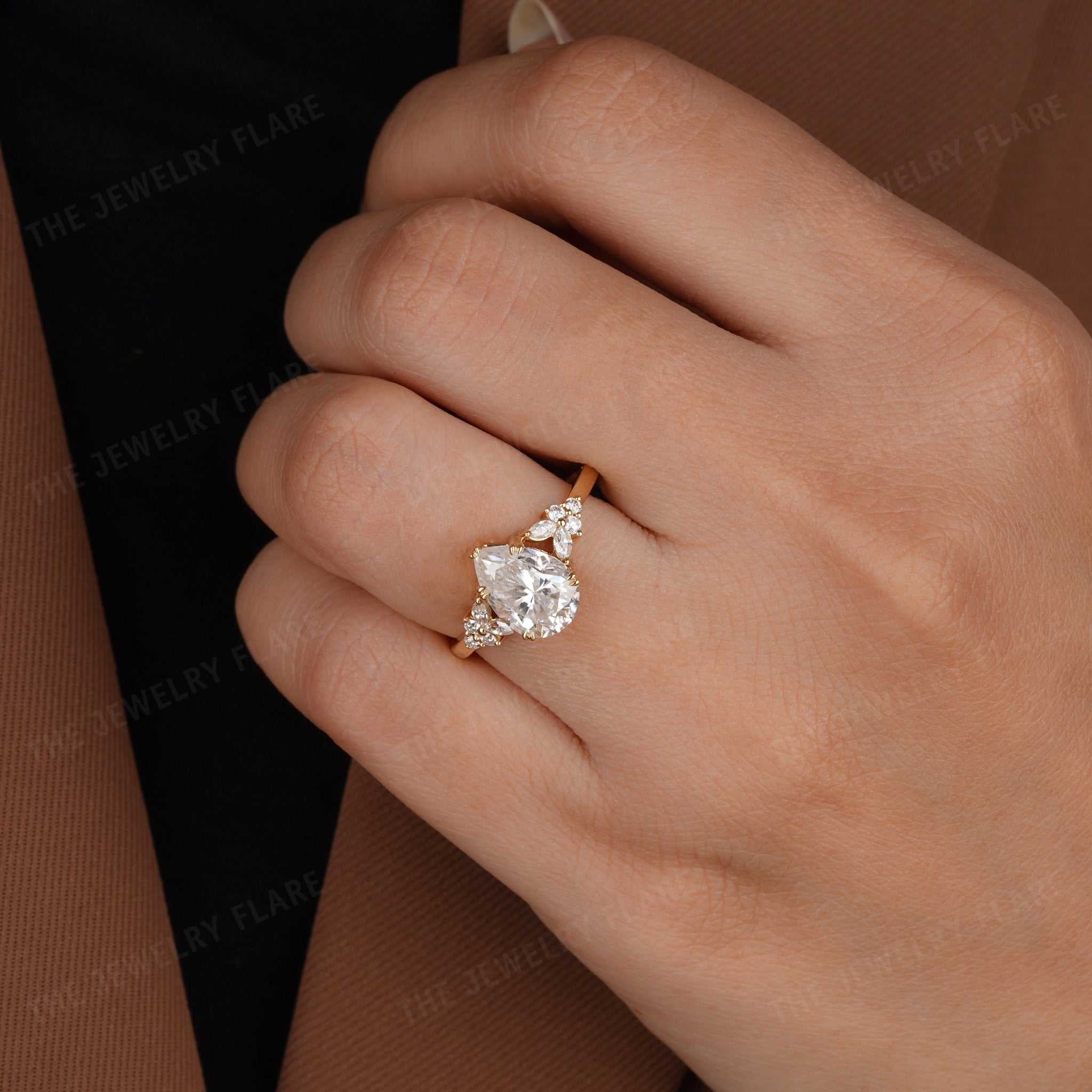 Pear Shaped Vintage Cluster Womens Engagement Ring Third