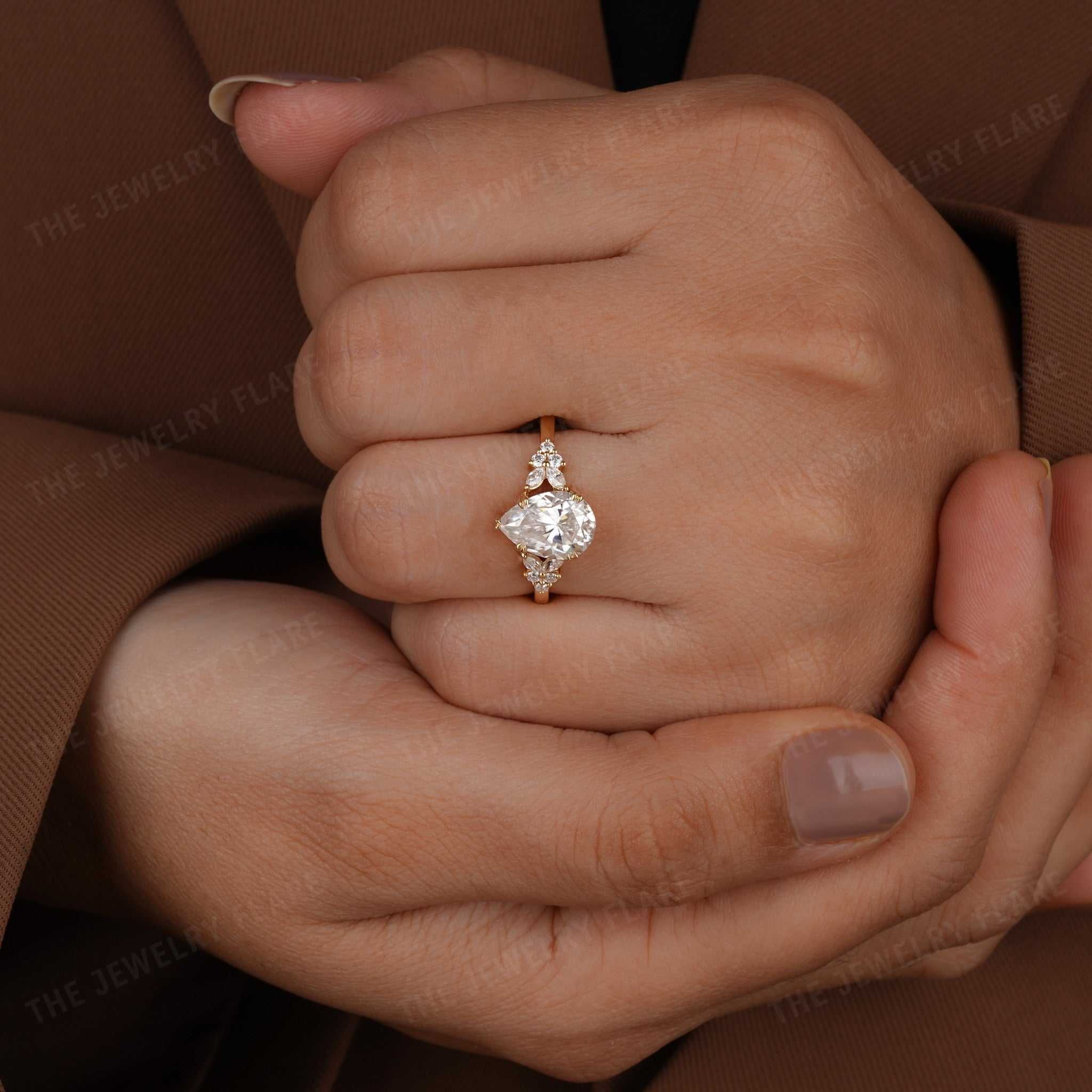 Pear Shaped Vintage Cluster Womens Engagement Ring Forth