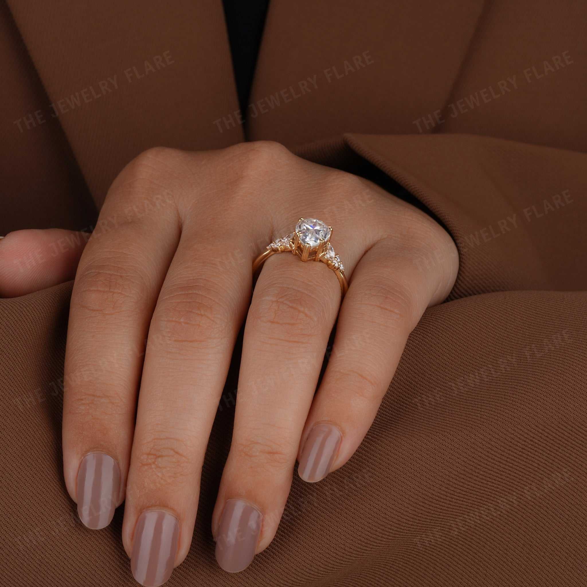 Pear Shaped Vintage Cluster Womens Engagement Ring Eight