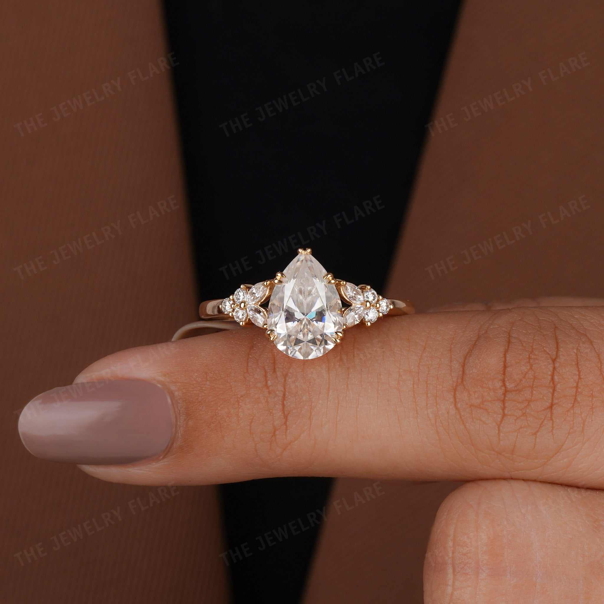 Pear Shaped Vintage Cluster Womens Engagement Ring Seven