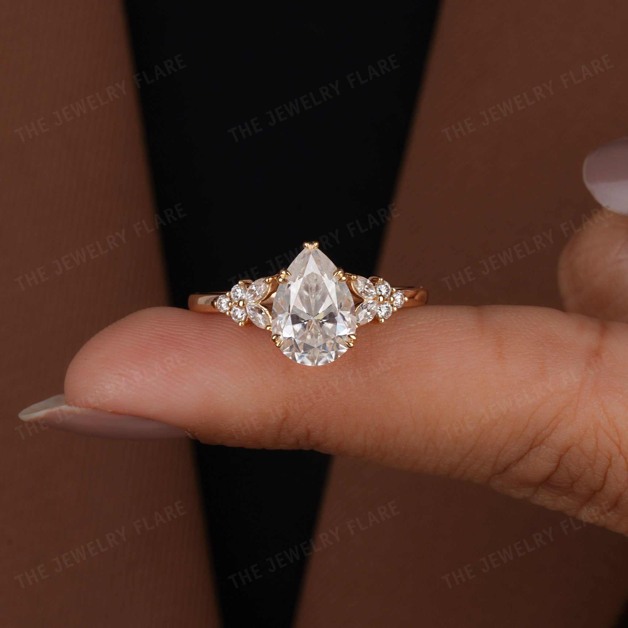 Pear Shaped Vintage Cluster Womens Engagement Ring First