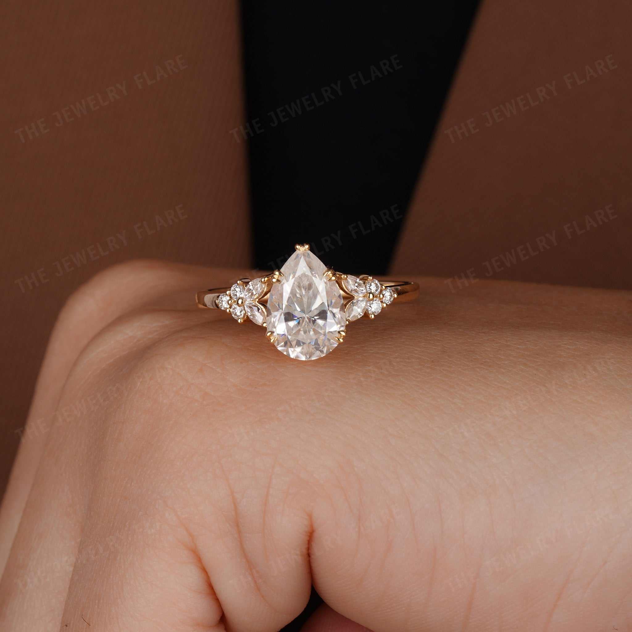 Pear Shaped Vintage Cluster Womens Engagement Ring Second