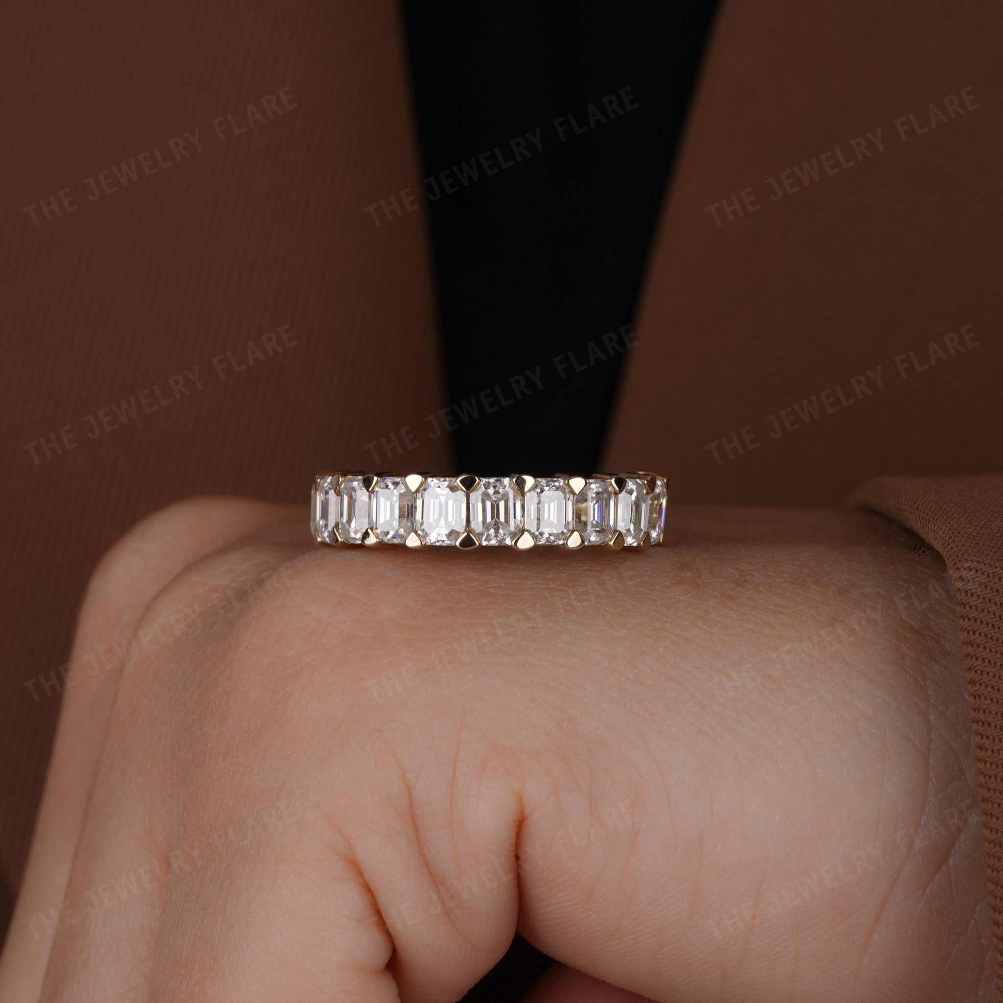 Emerald Cut Half Eternity Shared Prong Ring Ten