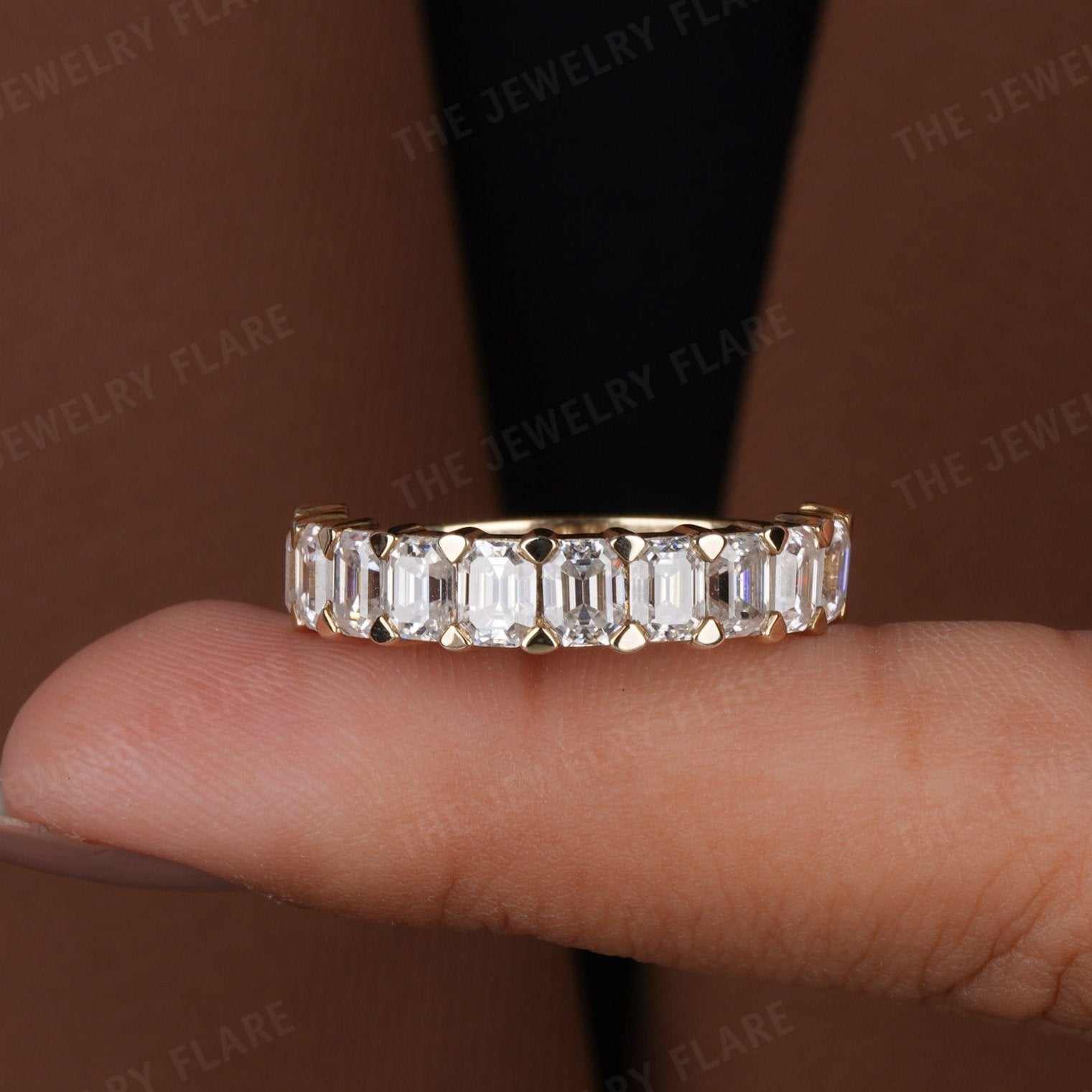 Emerald Cut Half Eternity Shared Prong Ring First