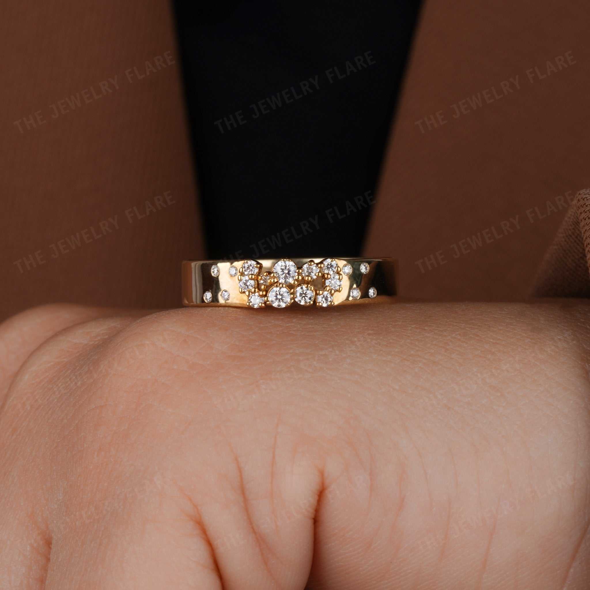 4.5MM Wide Cluster Wedding Band Women Flush Set Ring Six