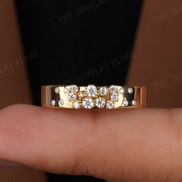 4.5MM Wide Cluster Wedding Band Women Flush Set Ring First