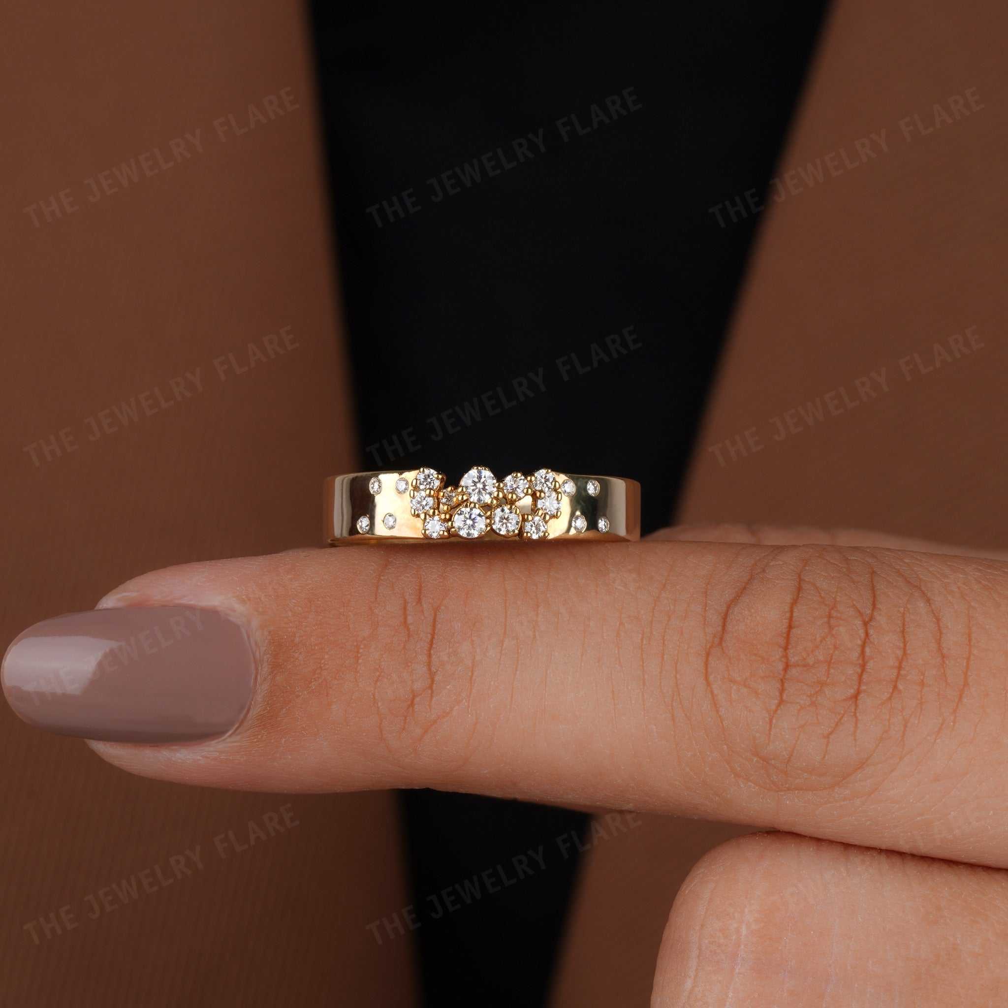 4.5MM Wide Cluster Wedding Band Women Flush Set Ring Forth