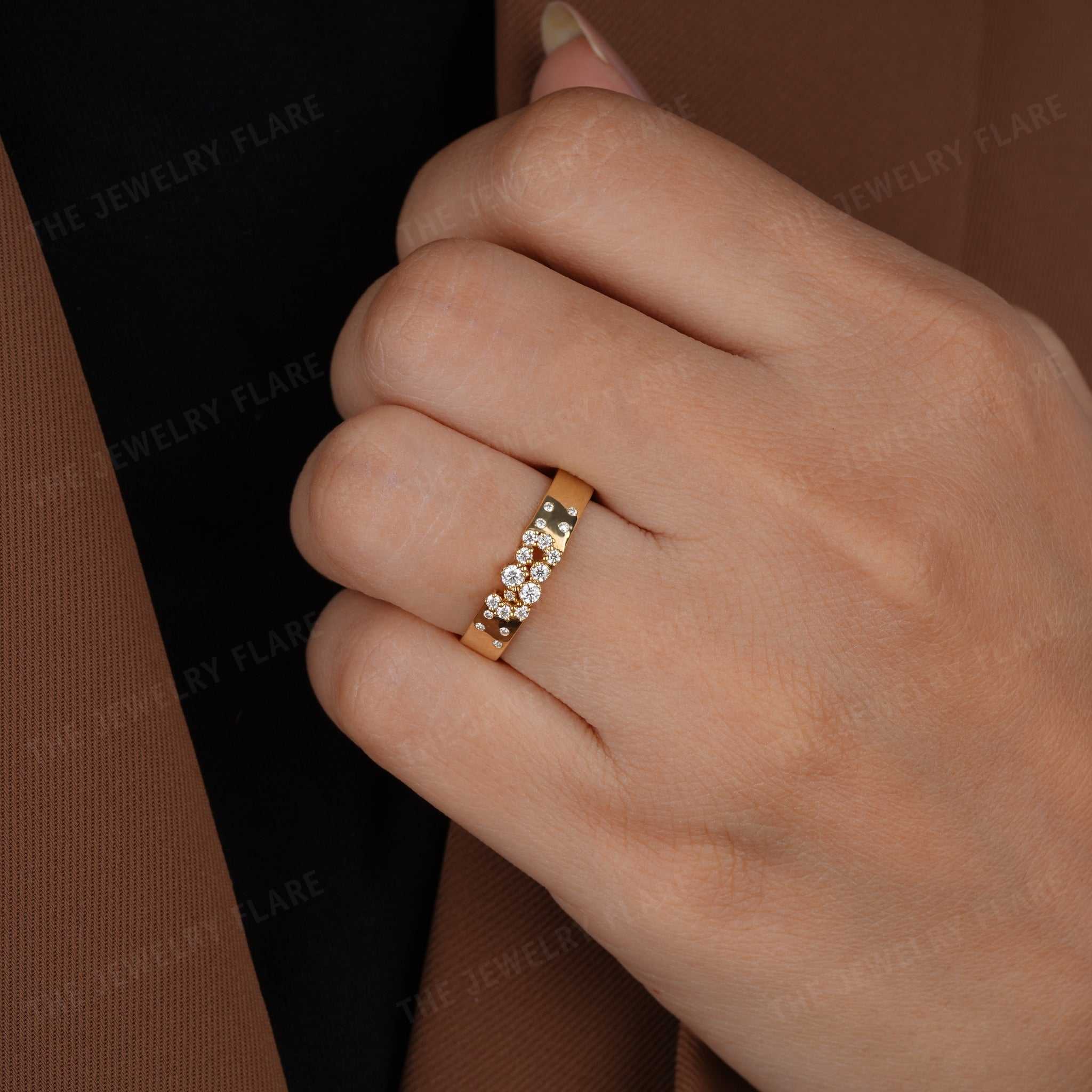 4.5MM Wide Cluster Wedding Band Women Flush Set Ring Second