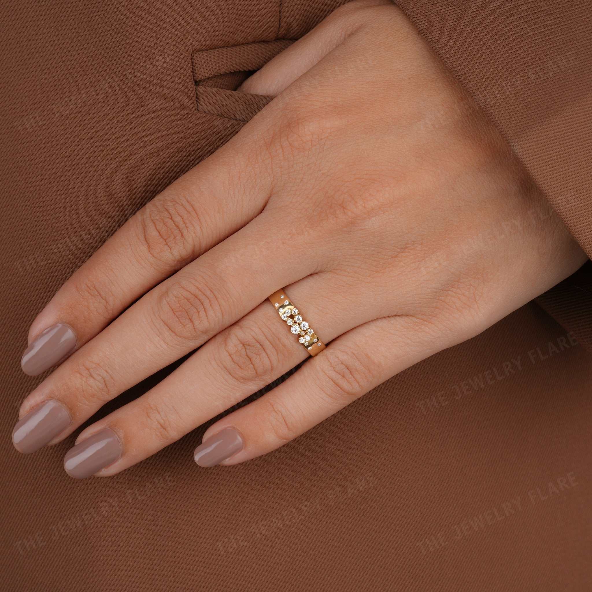 4.5MM Wide Cluster Wedding Band Women Flush Set Ring Seven