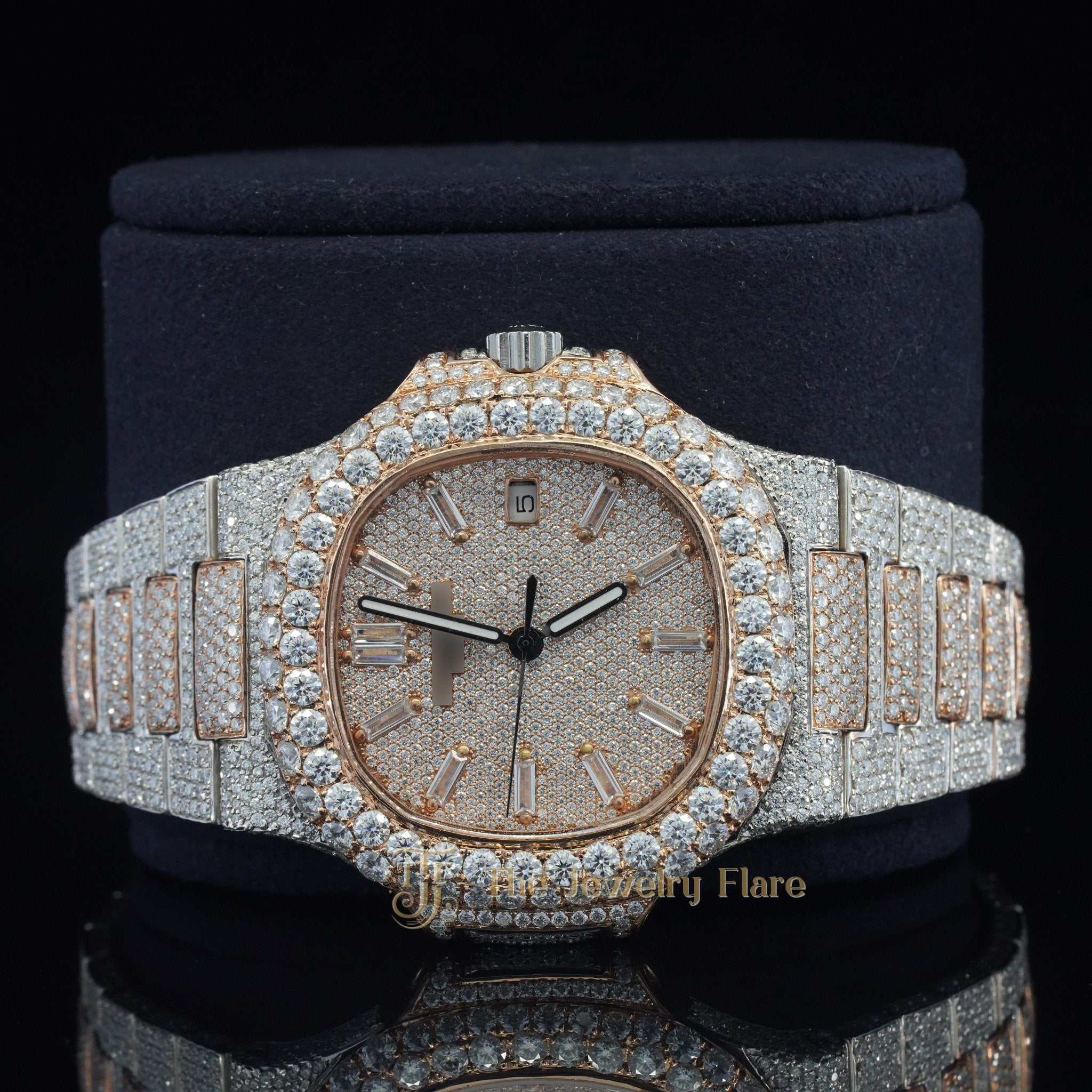 Two Tone Iced Out Automatic Moissanite Watch First