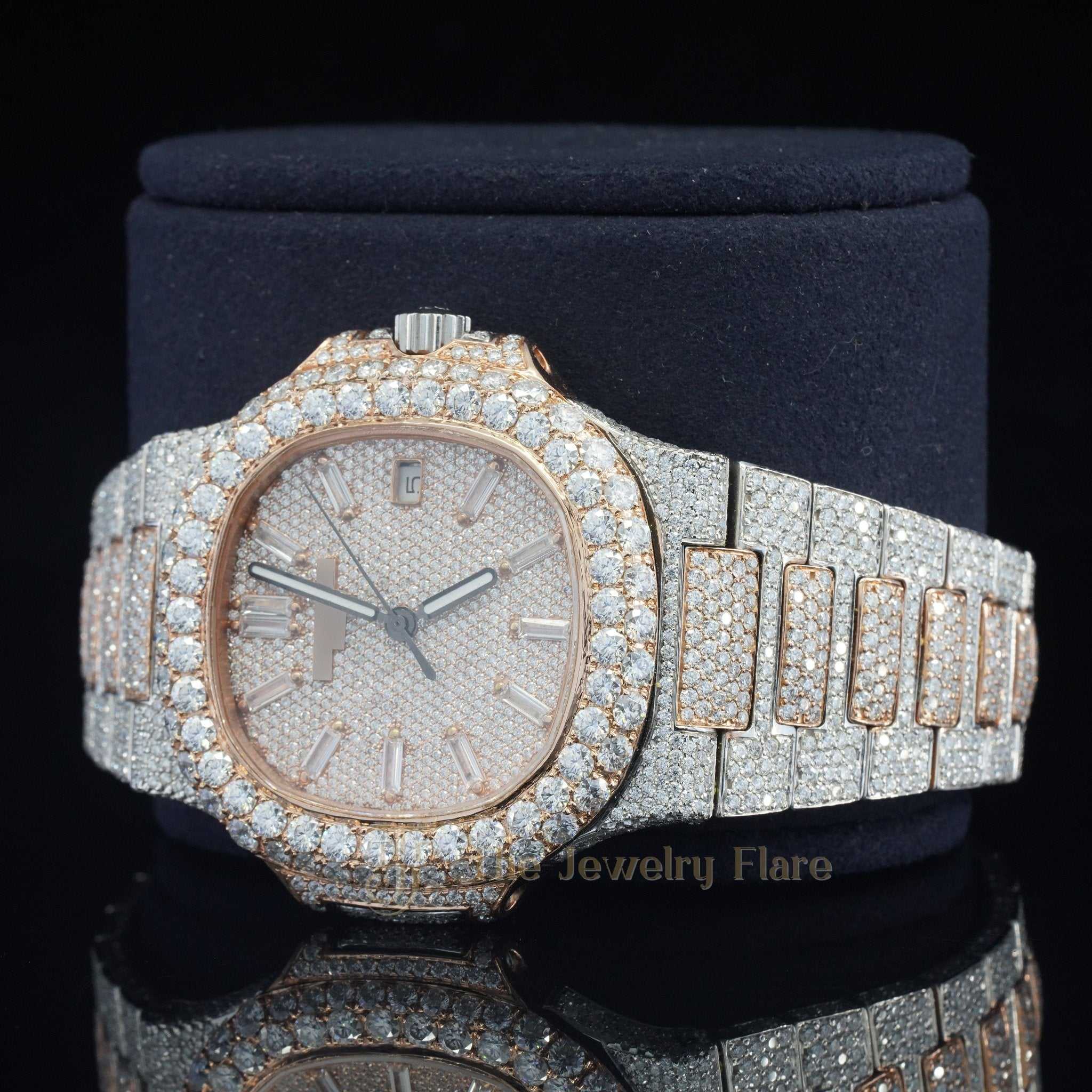 Two Tone Iced Out Automatic Moissanite Watch Second