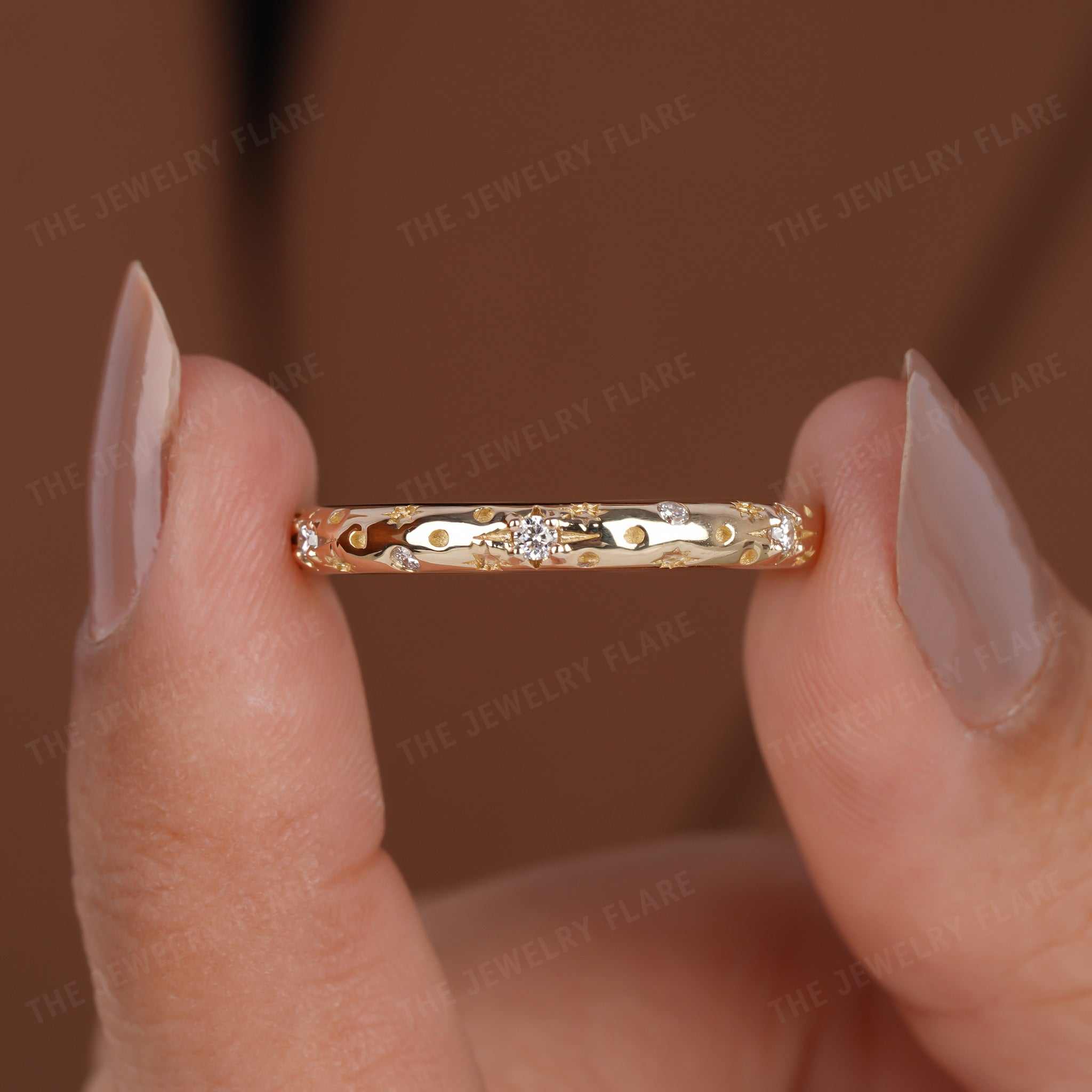 3 mm Wide Flush Set Starburst Wedding Band Eight