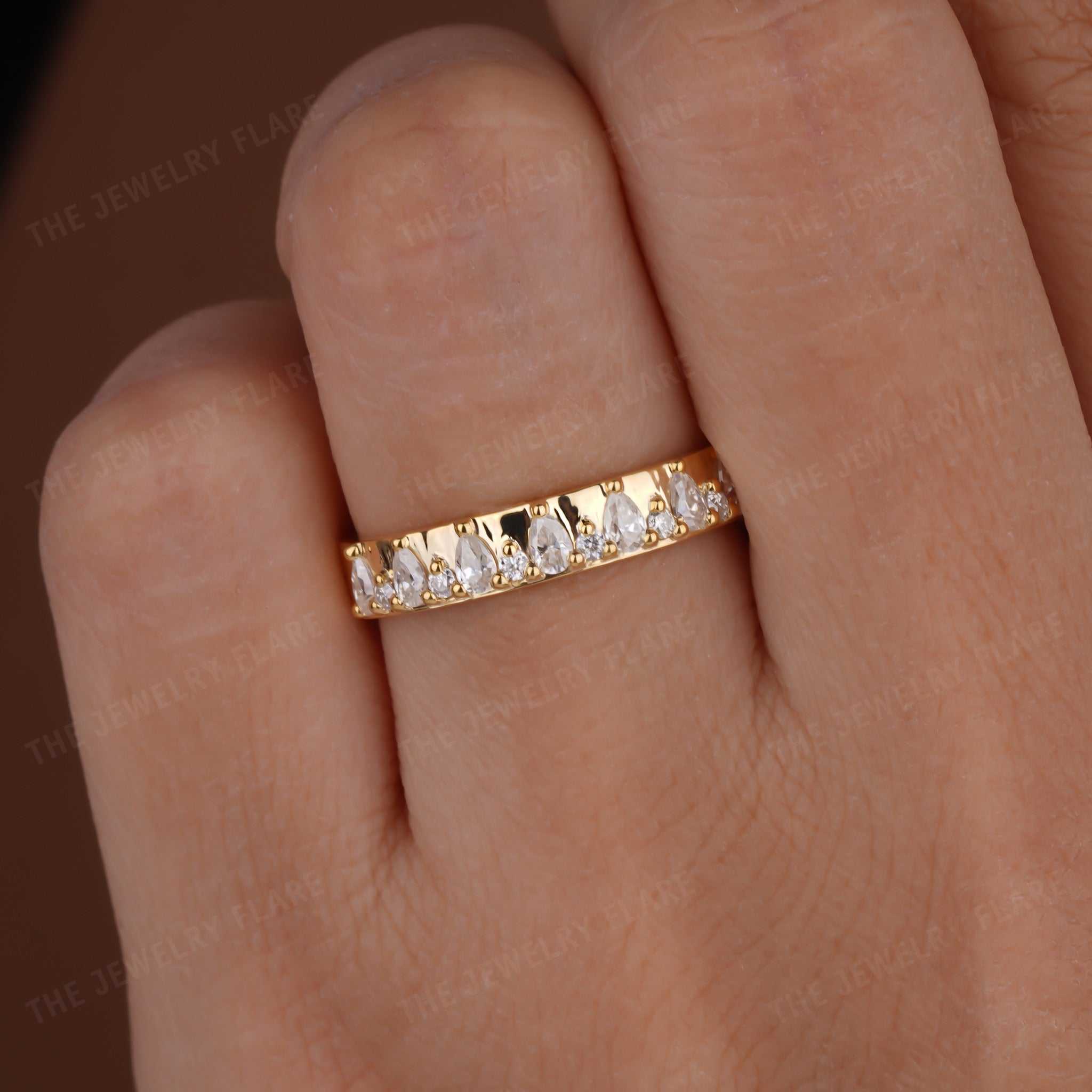 Pear And Round Cut 4MM Wide Half Eternity Band Third