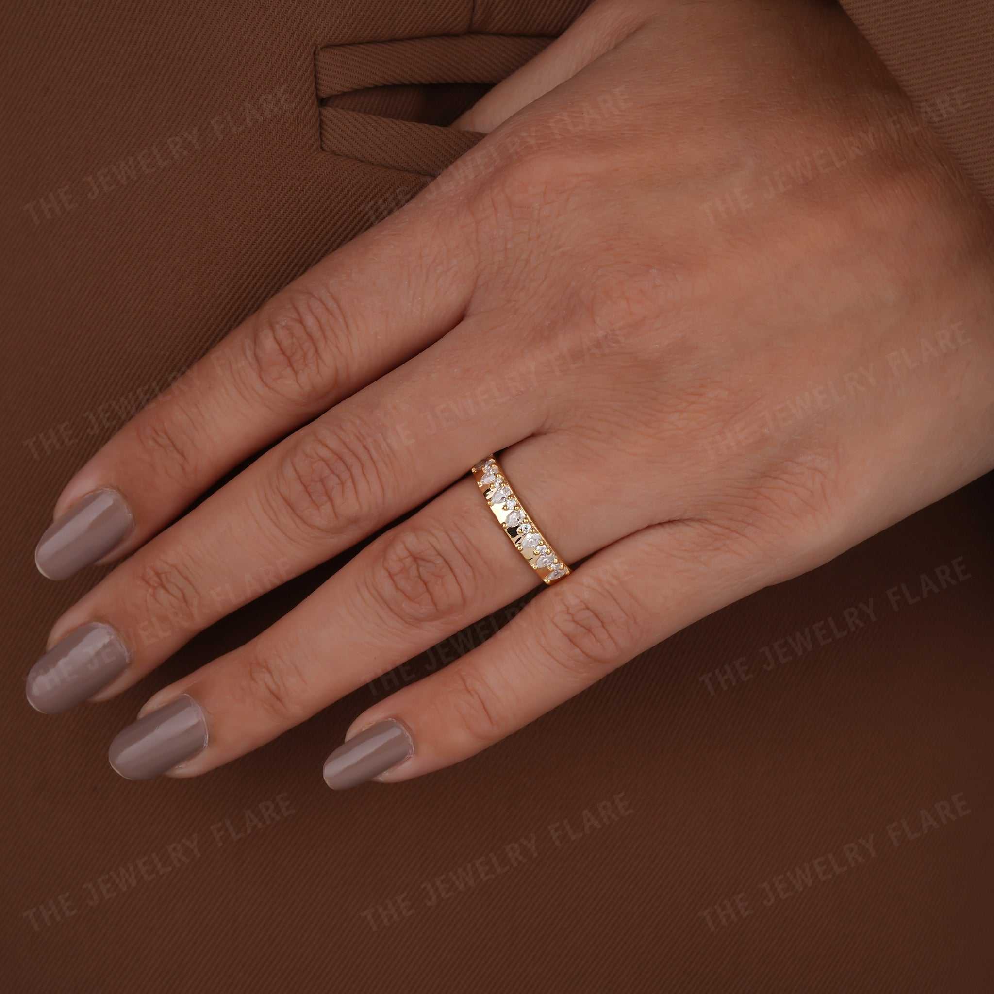 Pear And Round Cut 4MM Wide Half Eternity Band Fifth