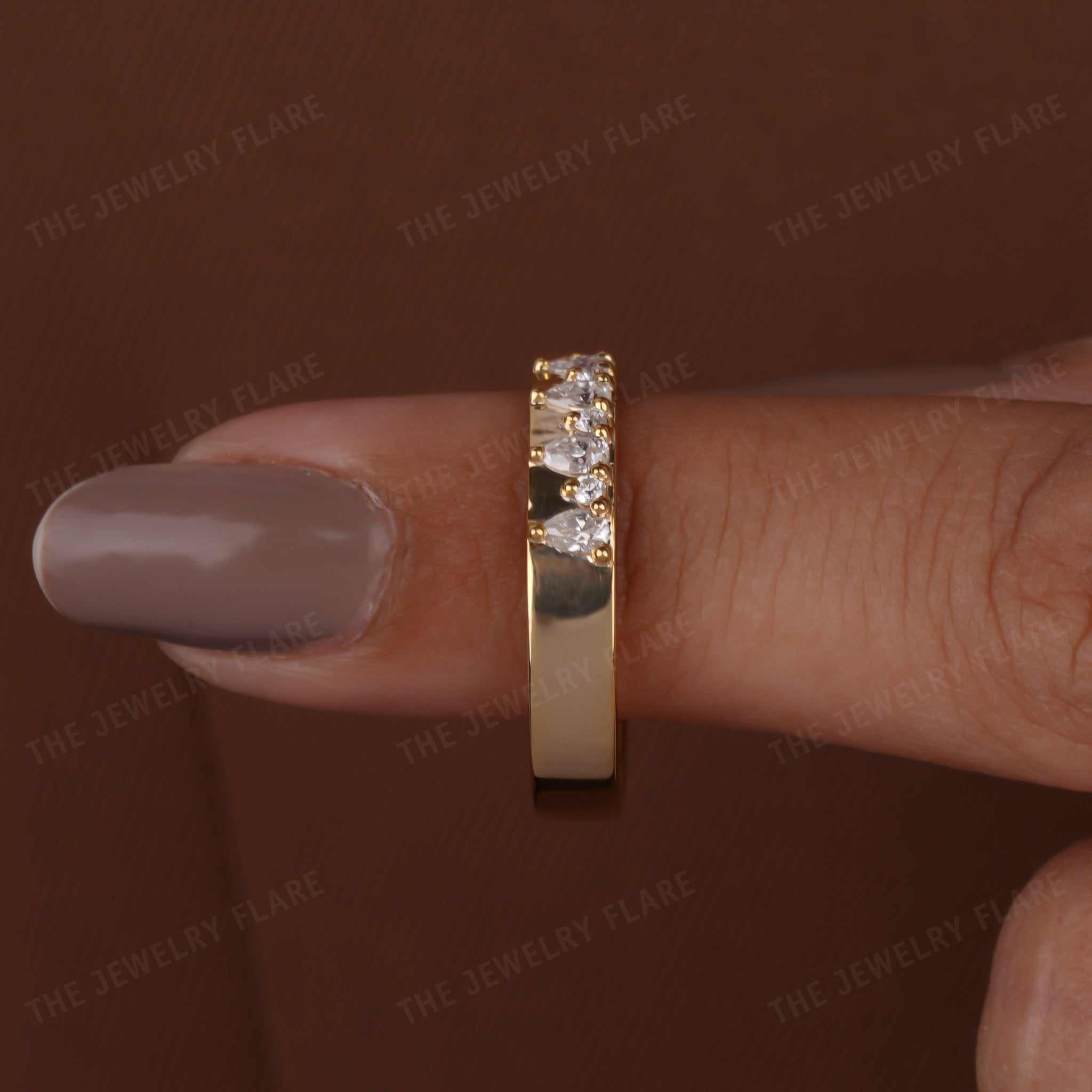 Pear And Round Cut 4MM Wide Half Eternity Band Nine