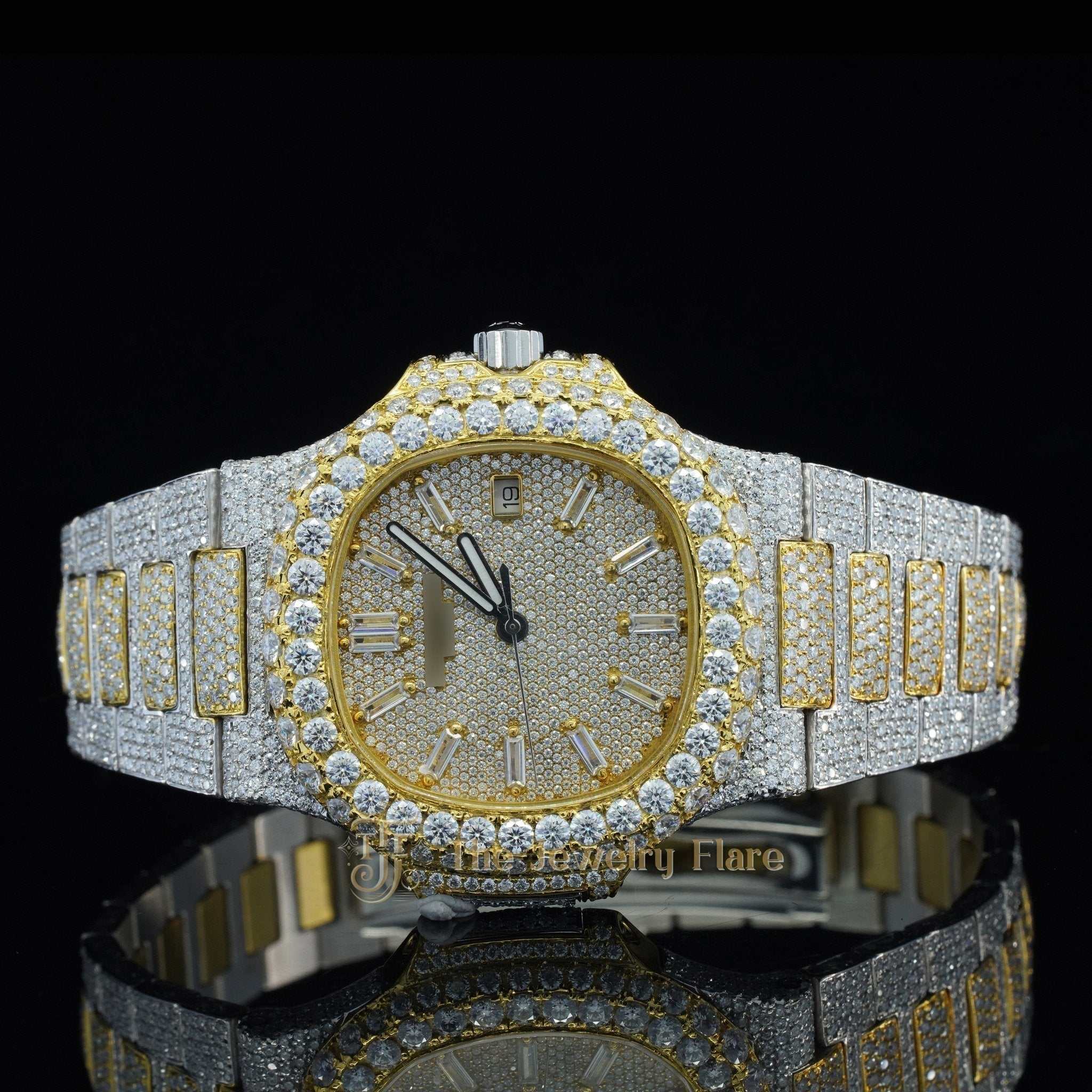 Two Tone Iced Out Automatic Moissanite Watch Forth