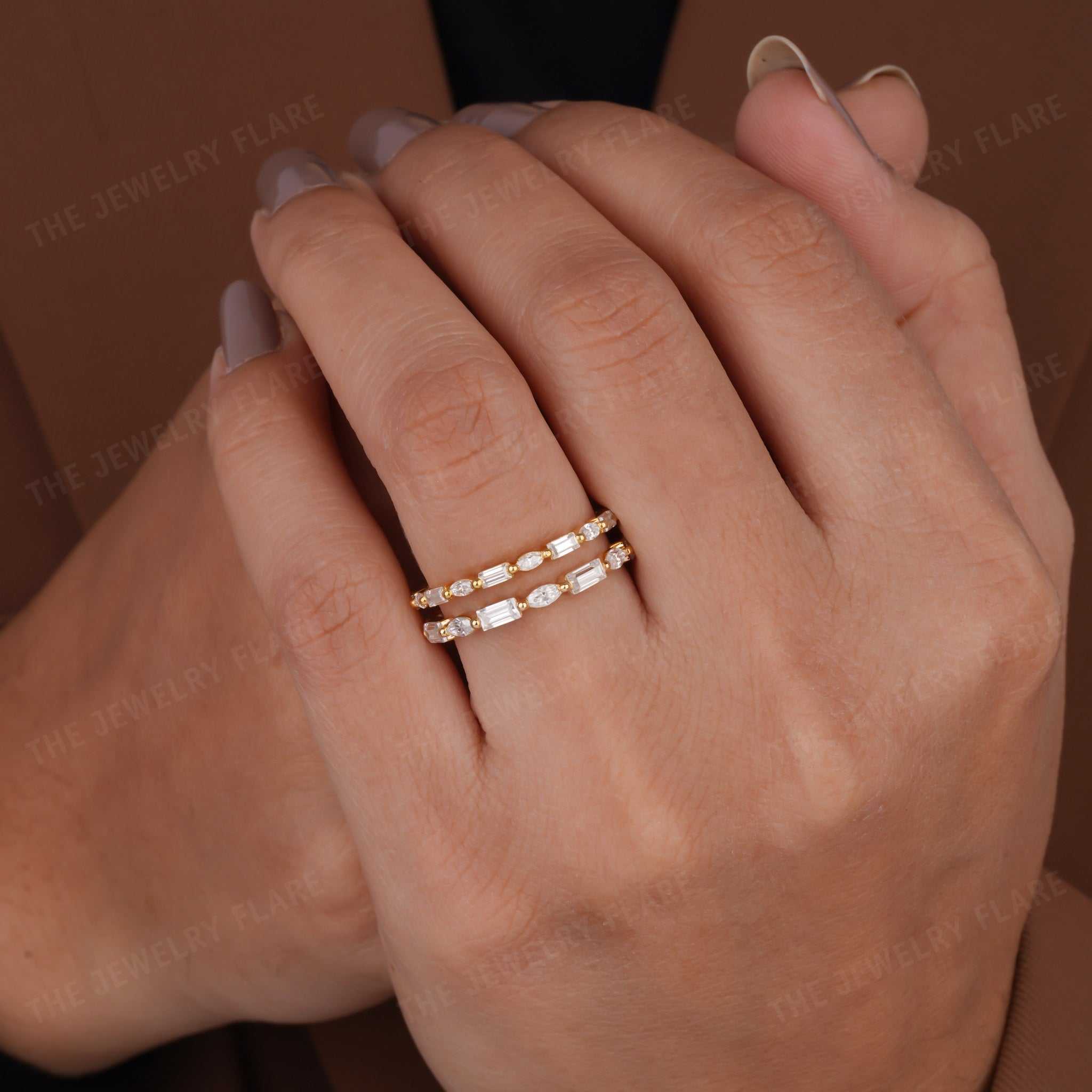 Baguette and Marquise Cut Bubble Set Full Eternity Band Third