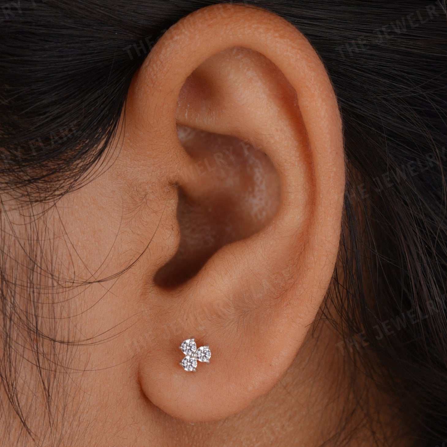 Three Diamond Cluster Push Back Stud Earrings Forth