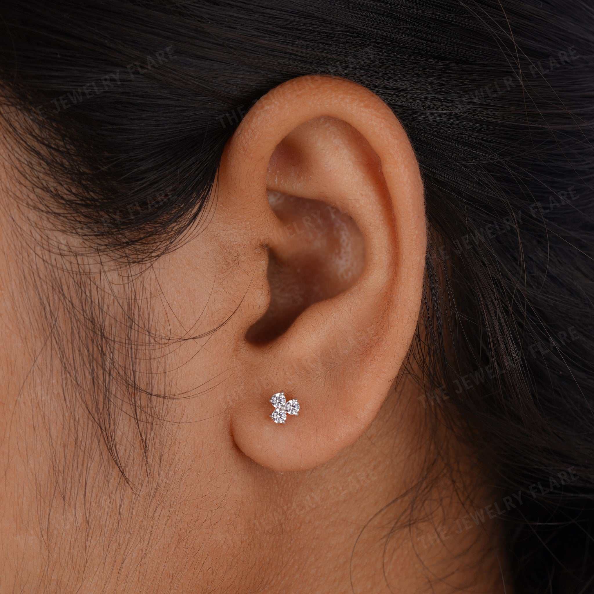 Three Diamond Cluster Push Back Stud Earrings Second