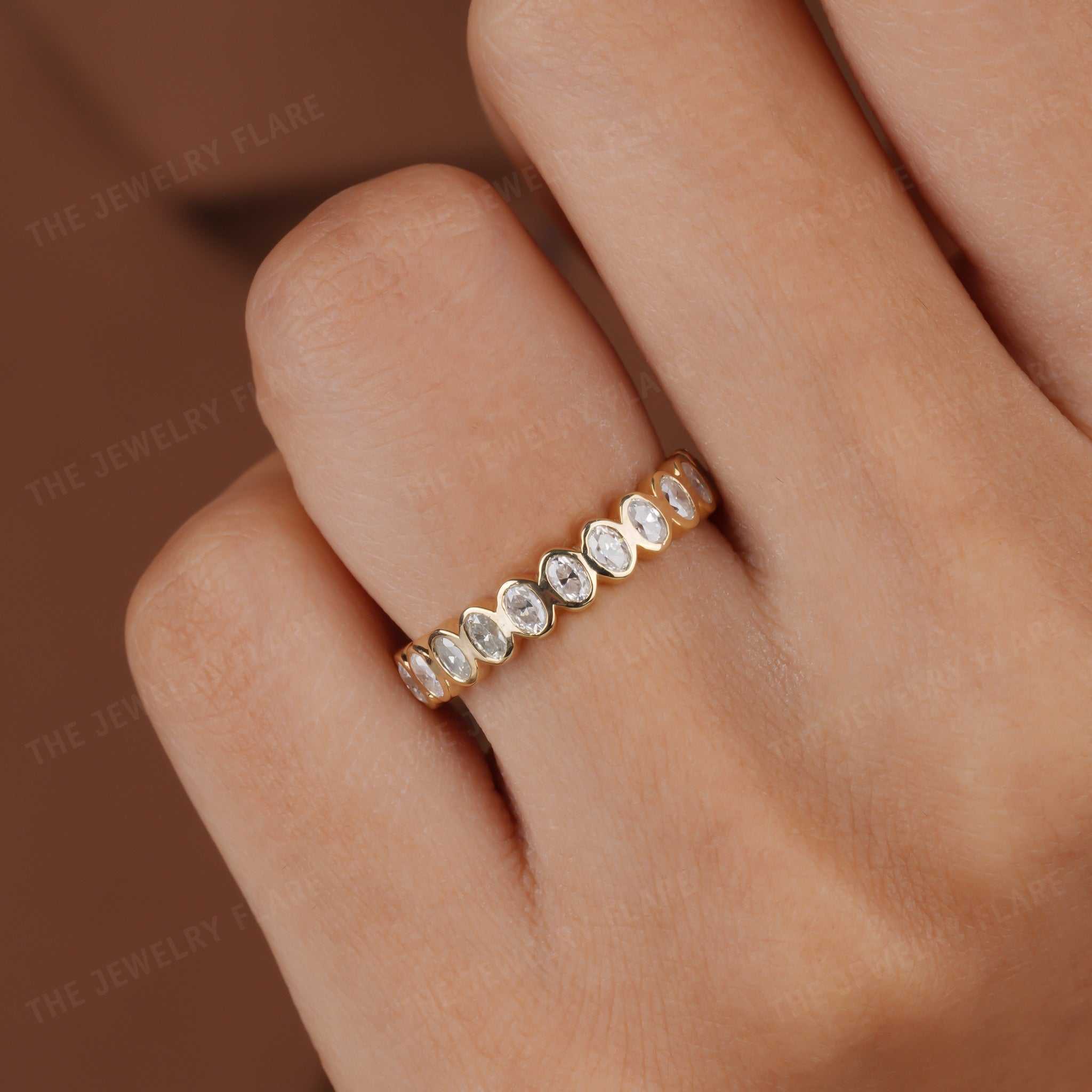 Oval Cut Bezel Set Full Eternity Engagement Wedding Band Seven