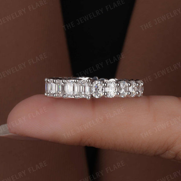 Half Oval and Emerald Diamond Wedding Band First