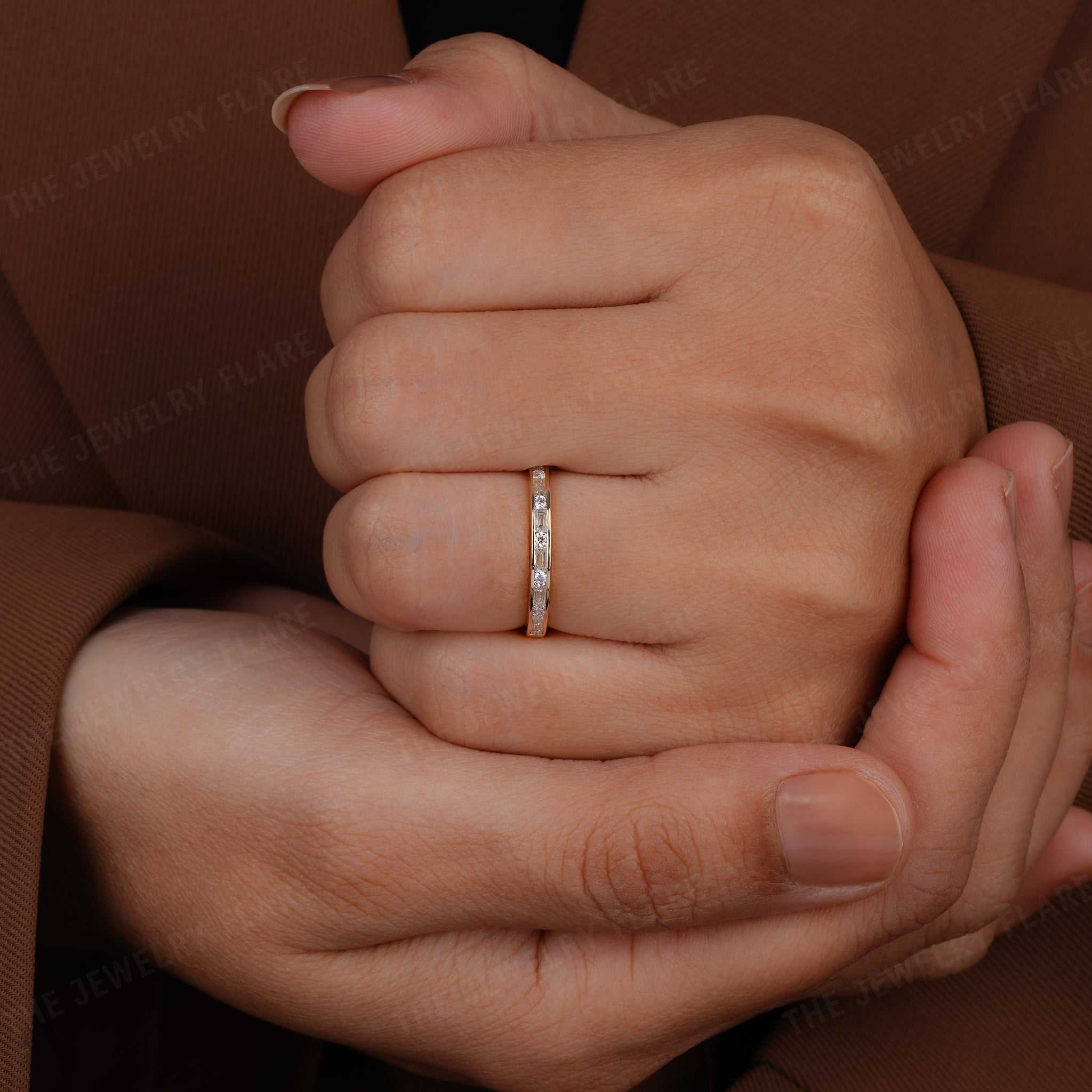 Half Eternity Round and Baguette Wedding Band