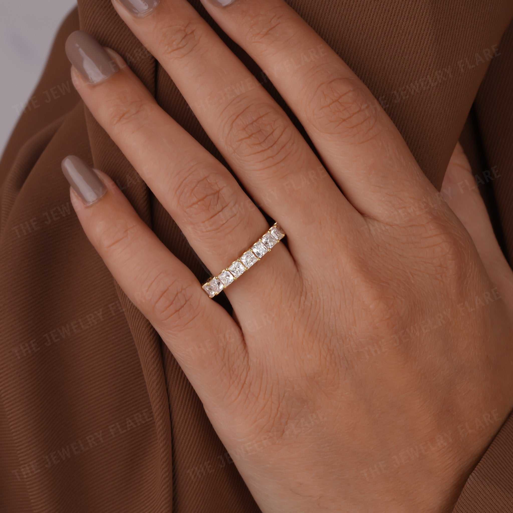 Princess Cut Full Eternity Wedding Band Ring Six