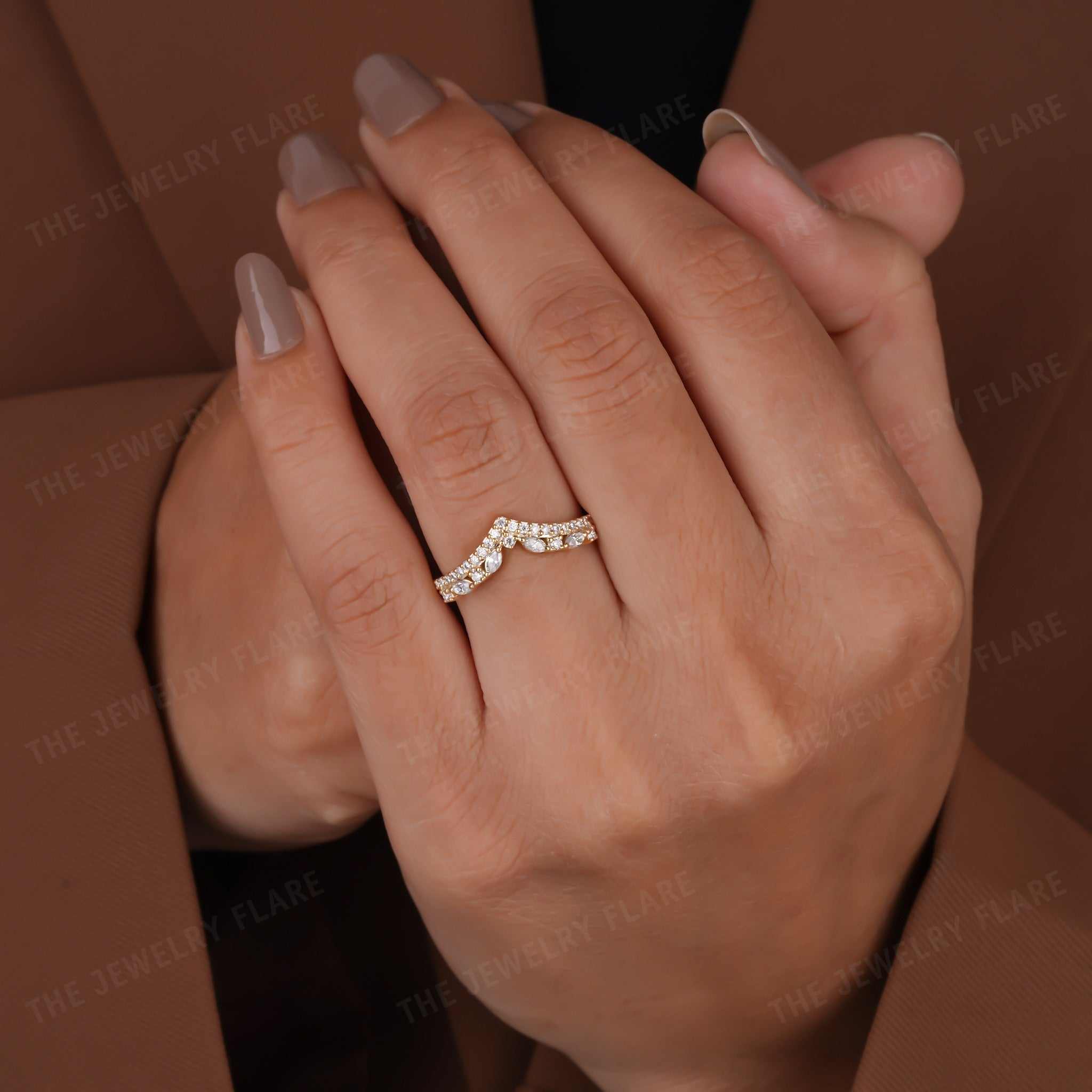 V Shaped Curved Stackable Wedding Ring Third