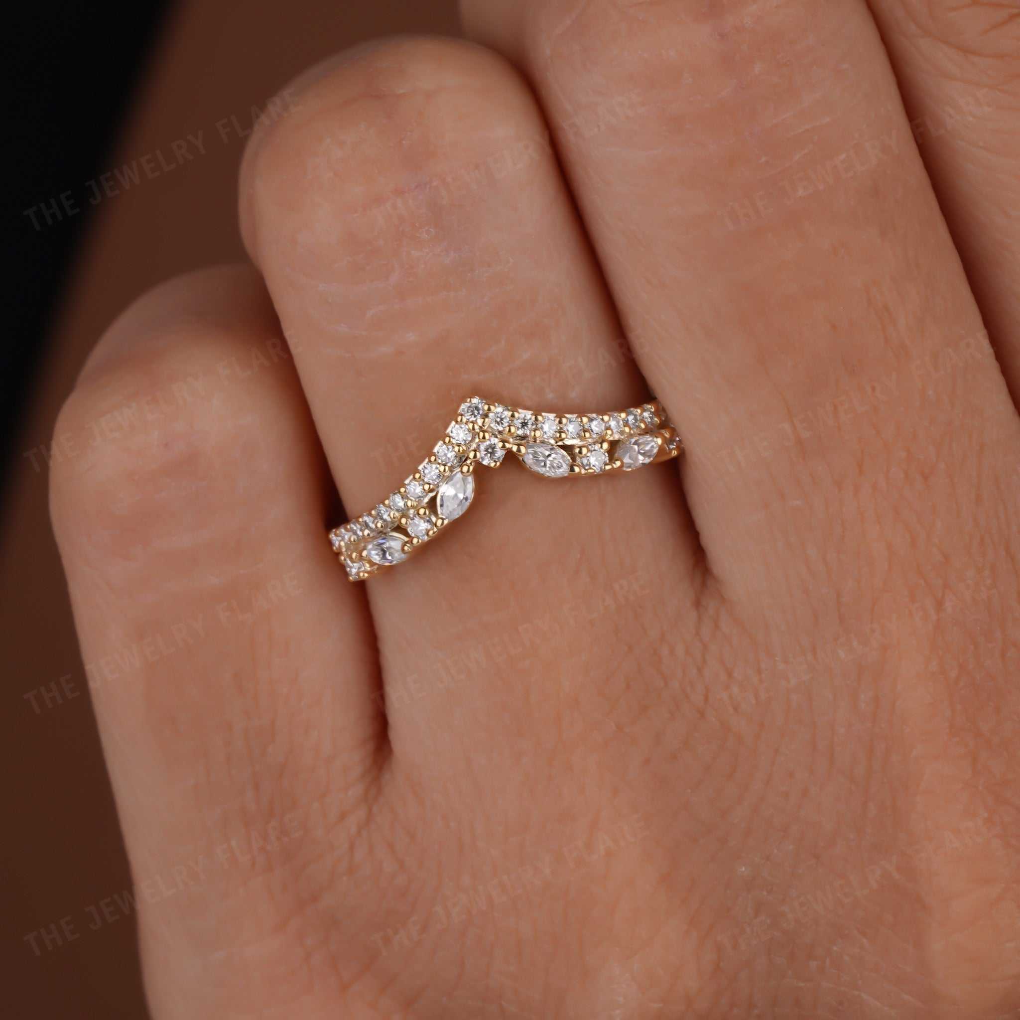 V Shaped Curved Stackable Wedding Ring Seven